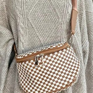 Straw Yellow Checkerboard Woven Bag