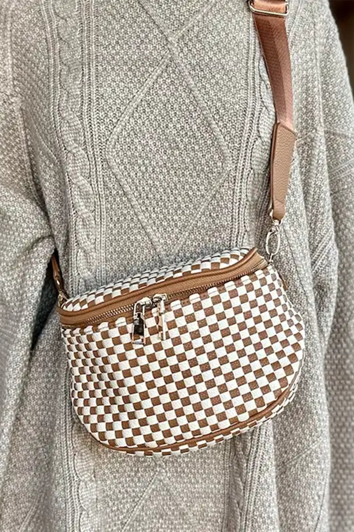 Straw Yellow Checkerboard Woven Bag