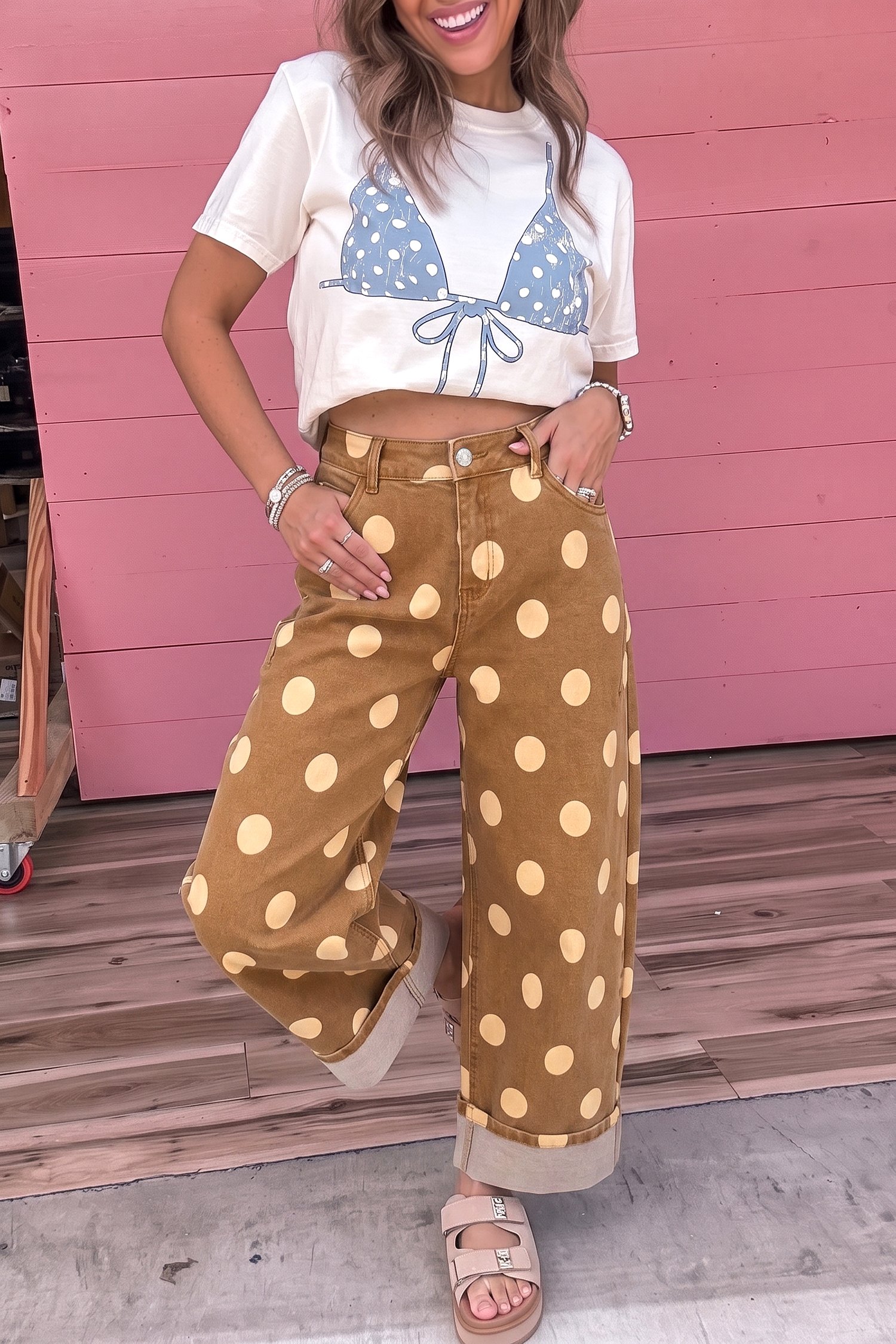 Polka Dot Ankle-Length Jeans - Image 15