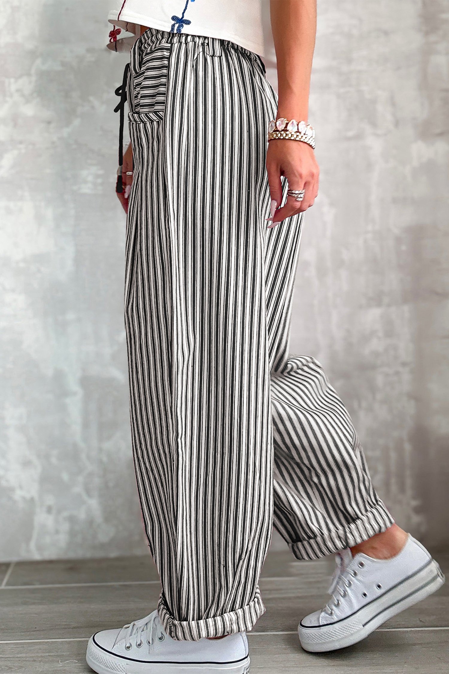 Blue Stripe Drawstring Pants - Image 13