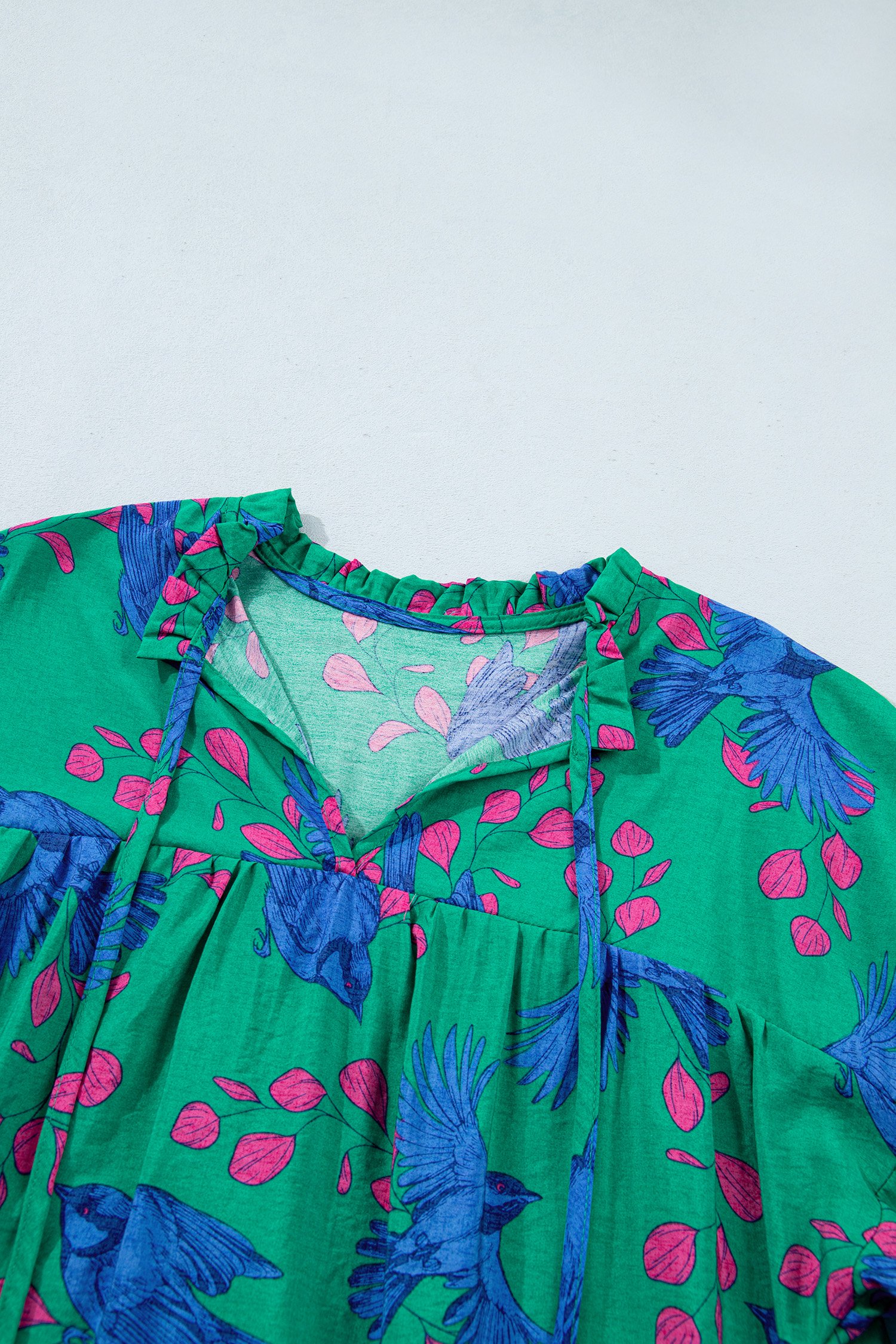 Green Abstract Puff Sleeve Blouse - Image 6