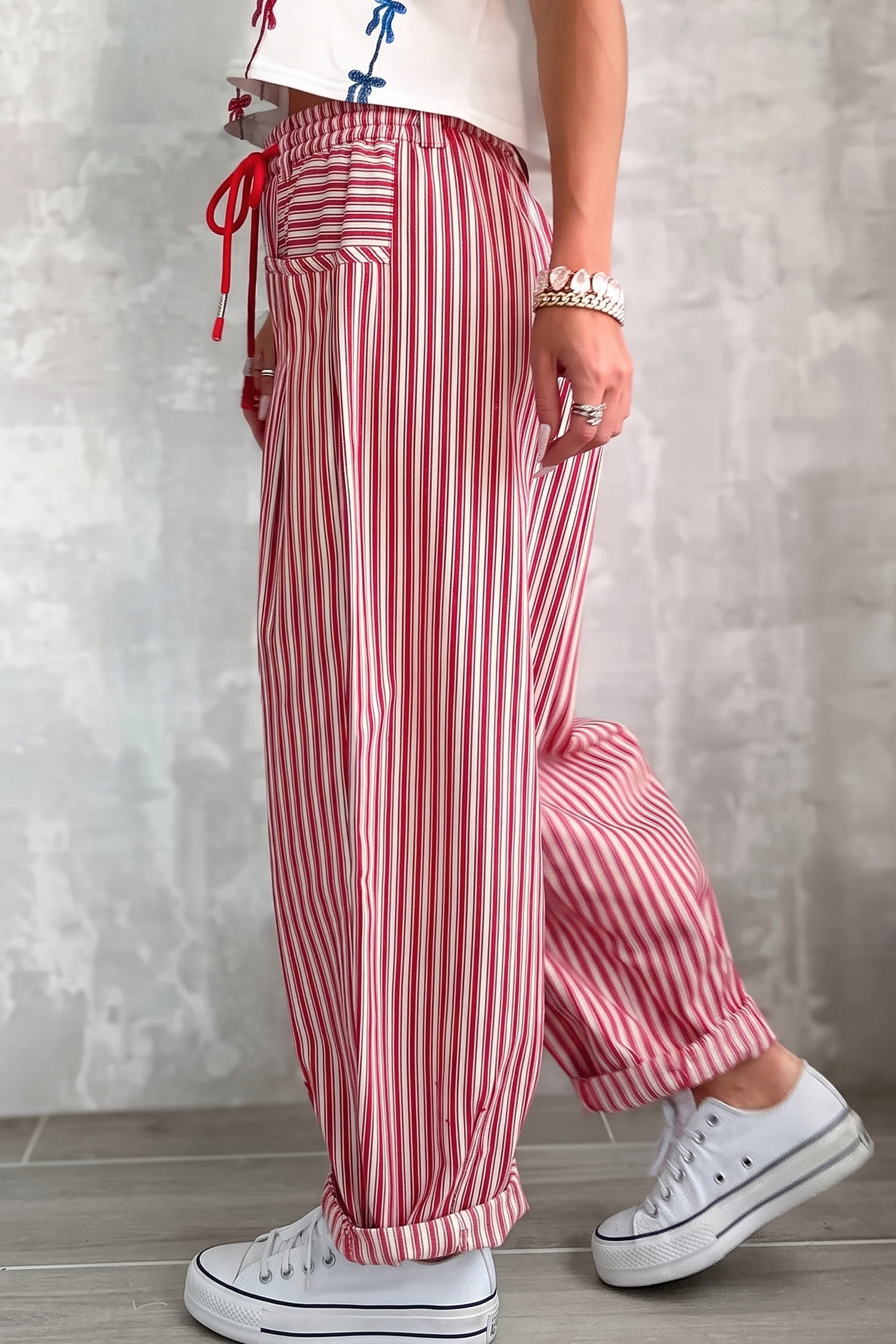 Blue Stripe Drawstring Pants - Image 6