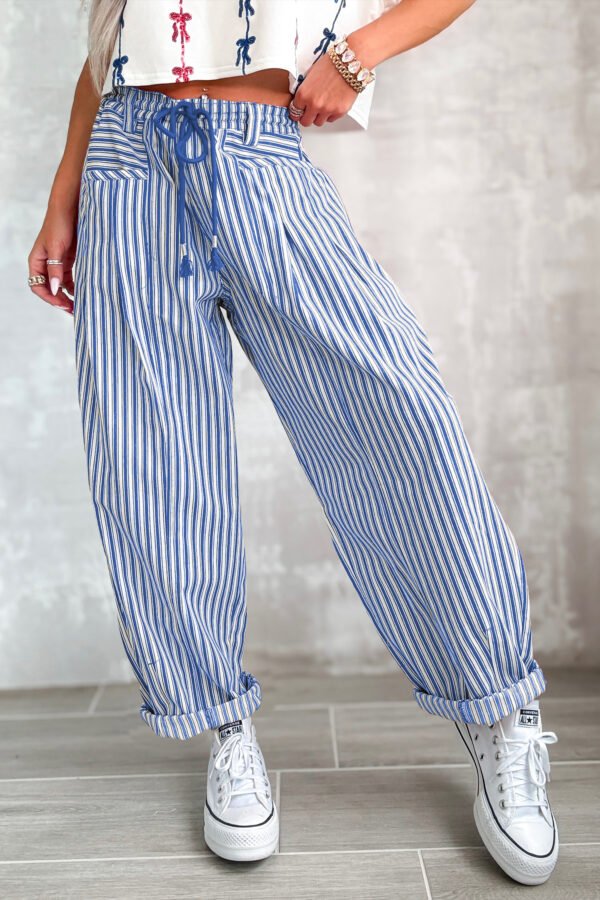 Blue Stripe Drawstring Pants