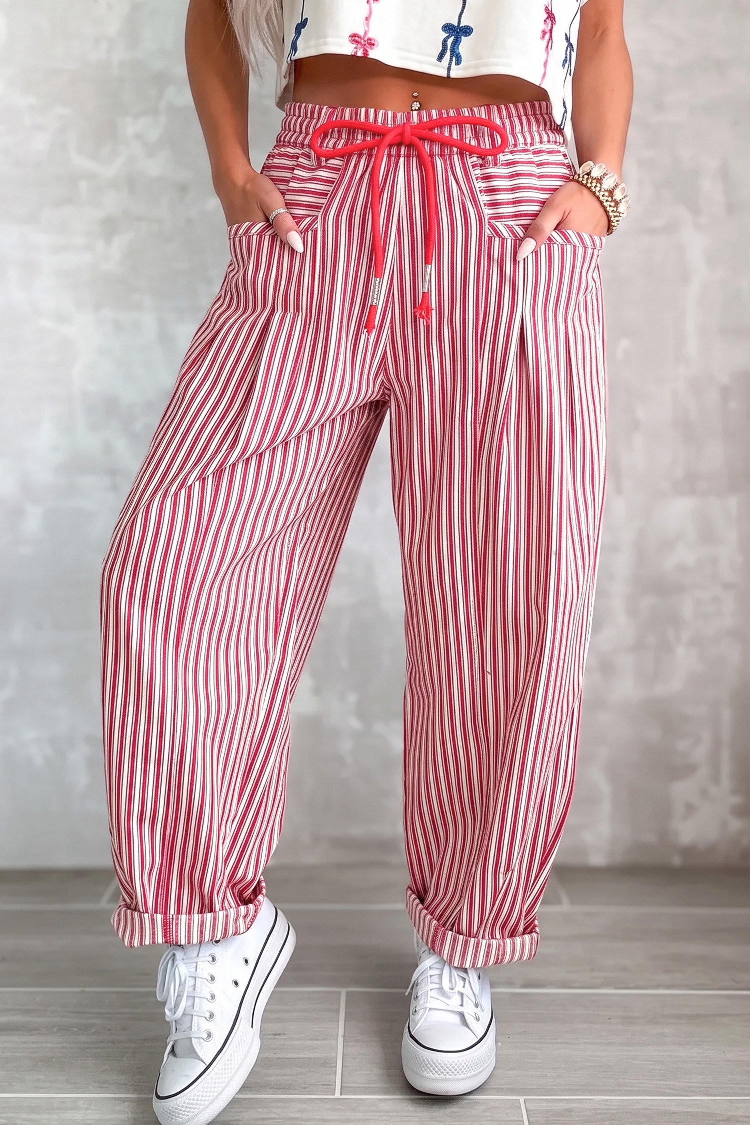 Blue Stripe Drawstring Pants - Image 7