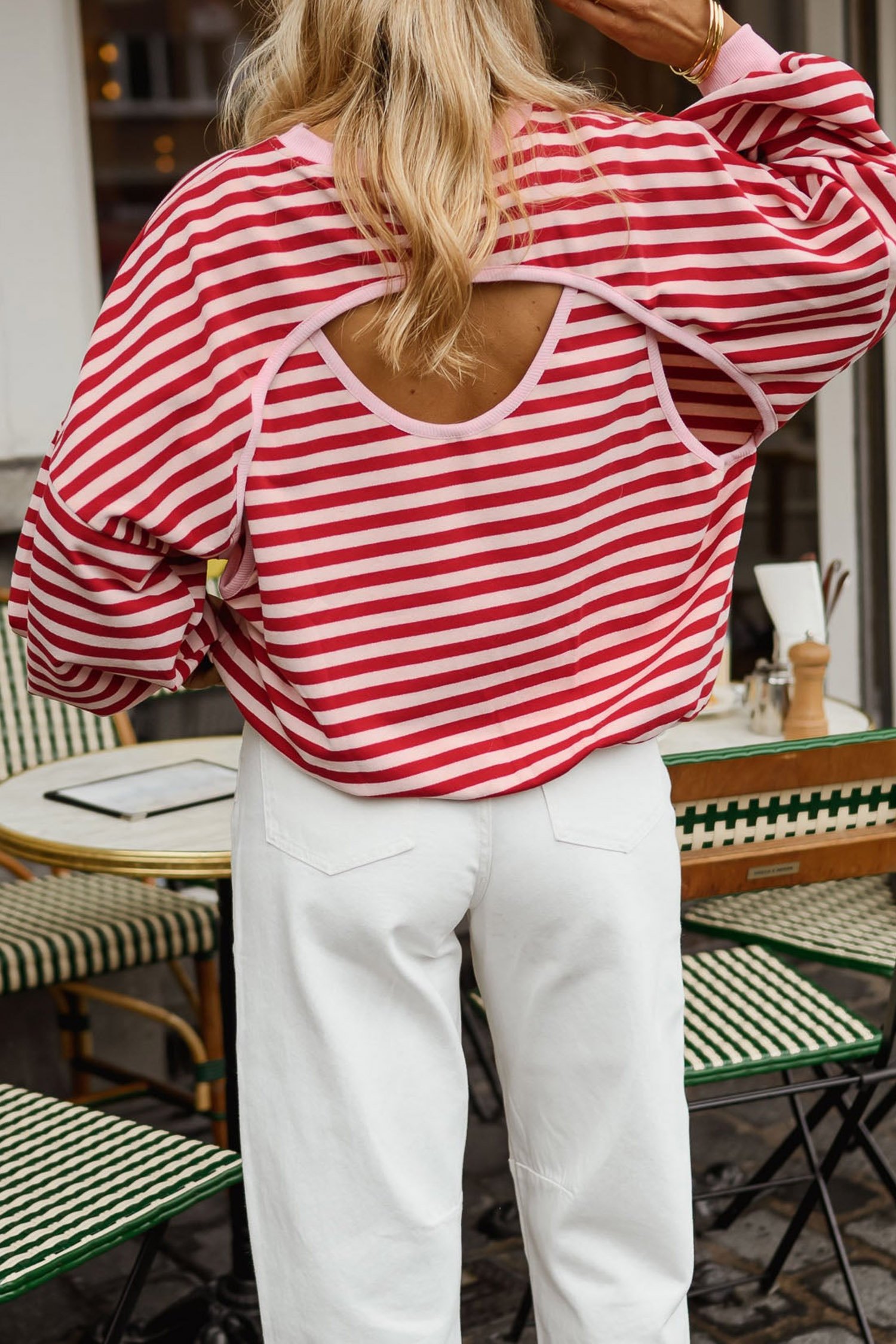 Red Stripe Cutout Open Back Top - Image 2