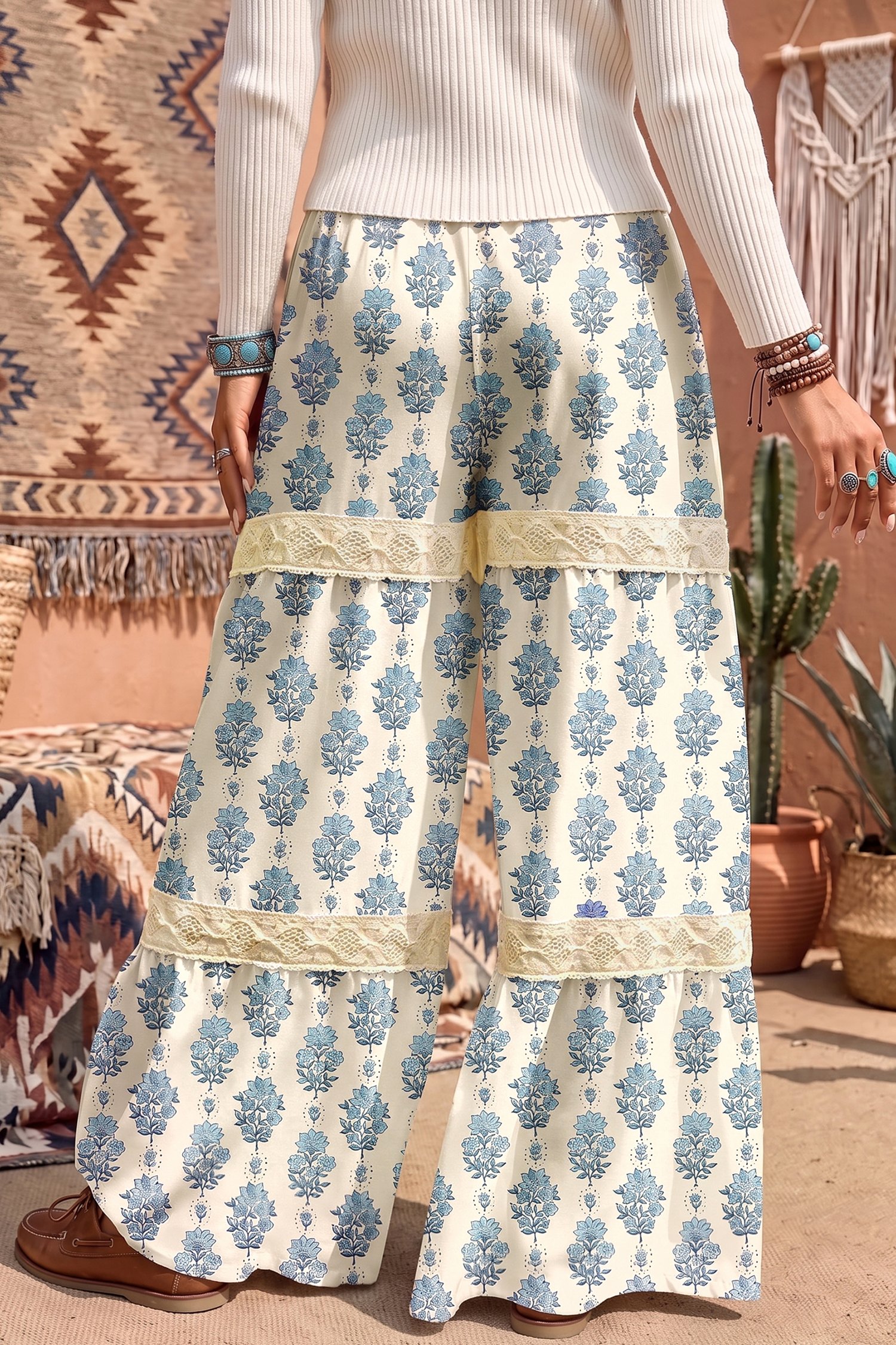 Floral Print Wide Leg Pants - Image 4