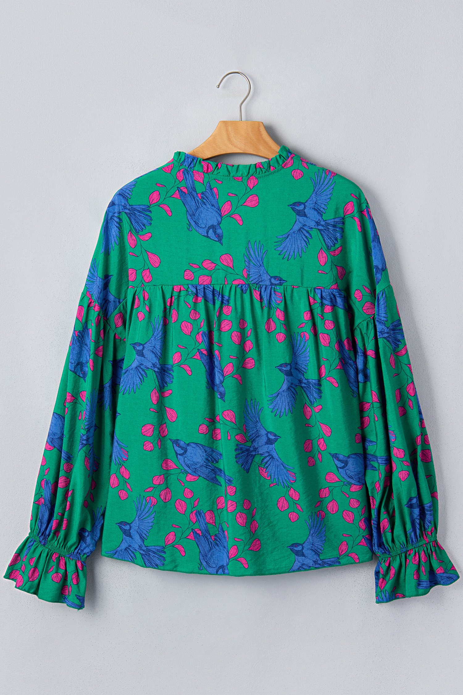 Green Abstract Puff Sleeve Blouse - Image 5