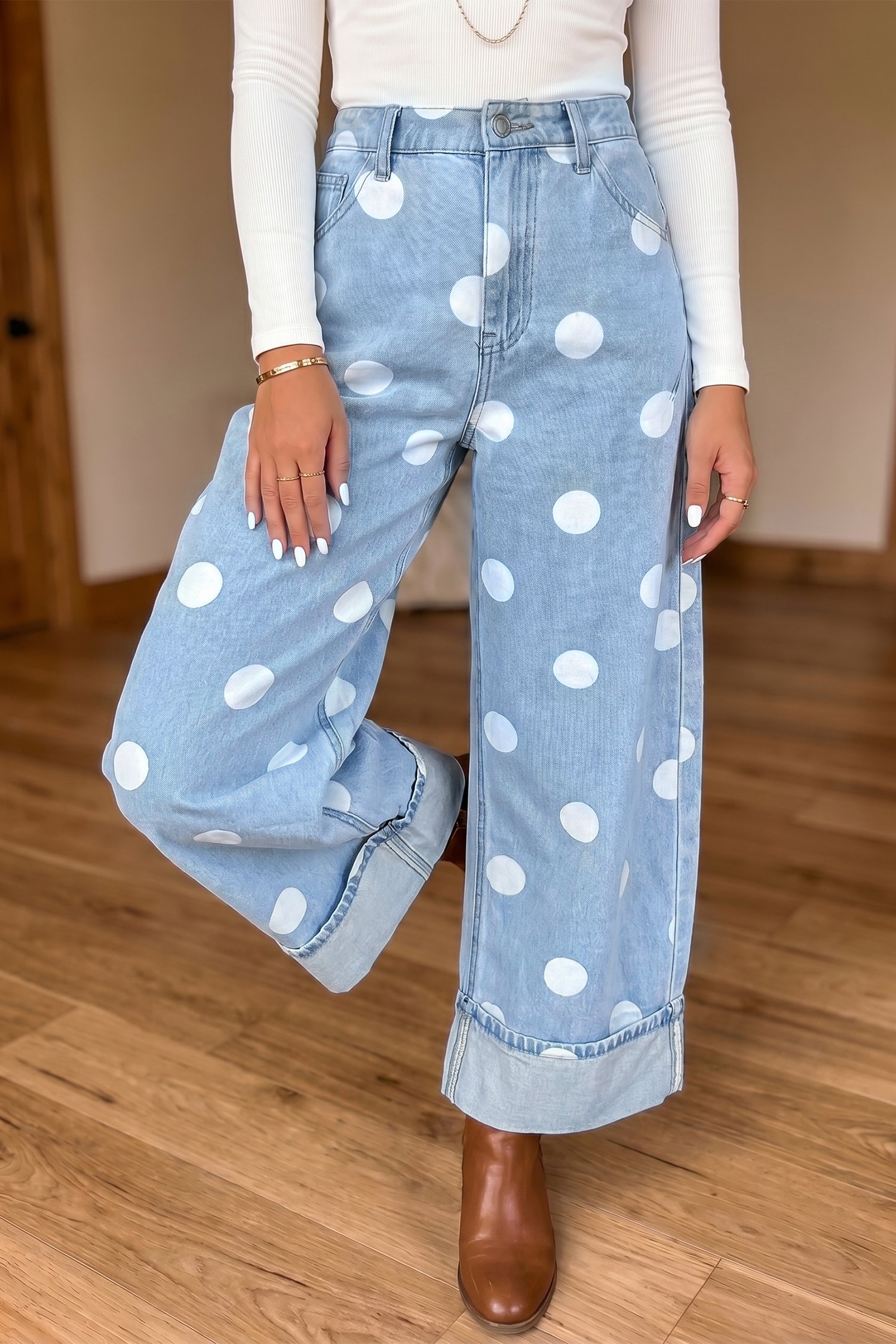 Polka Dot Ankle-Length Jeans - Image 2
