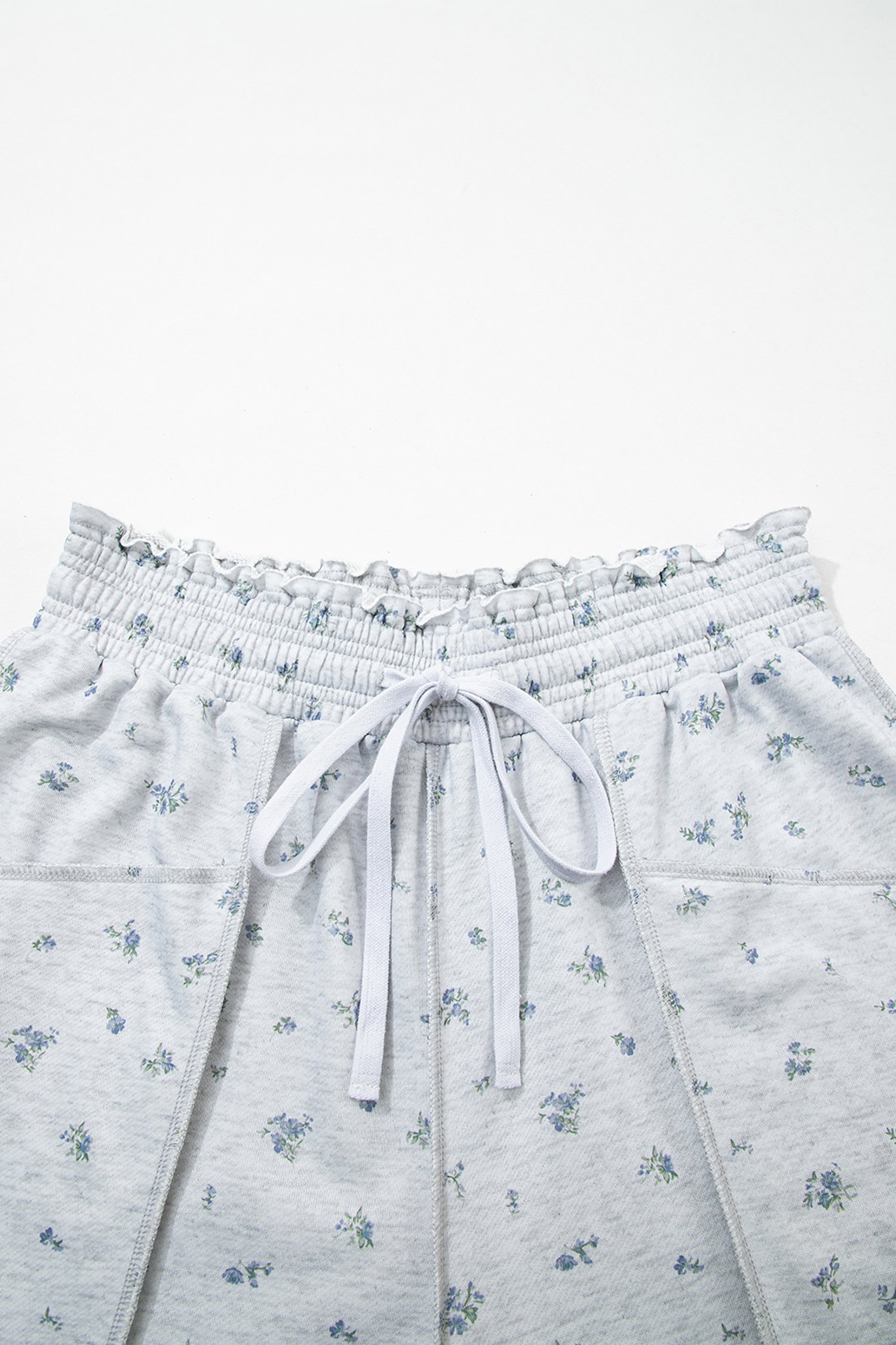 Gray Floral Print Elastic Waist Pants - Image 6