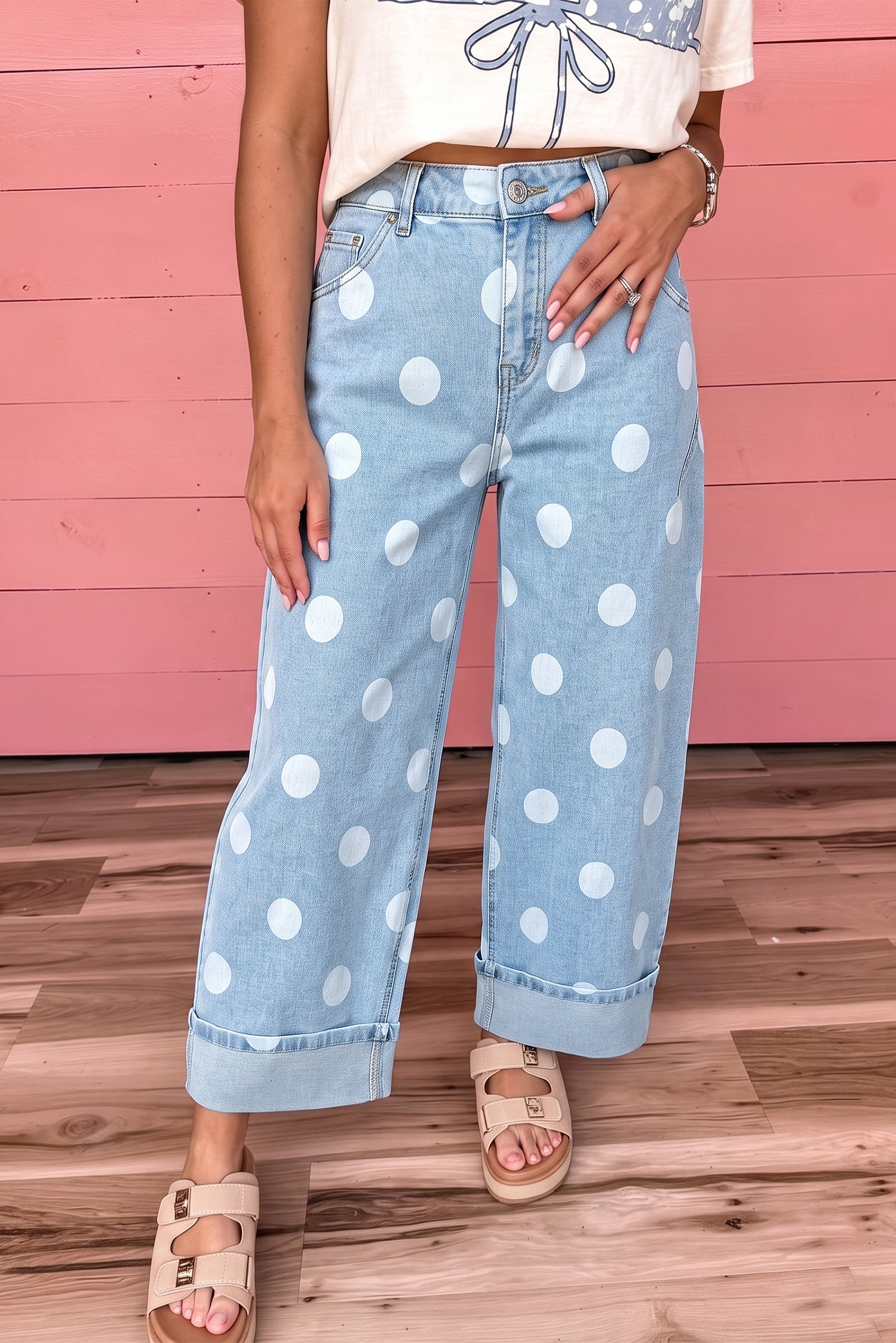 Polka Dot Ankle-Length Jeans - Image 3