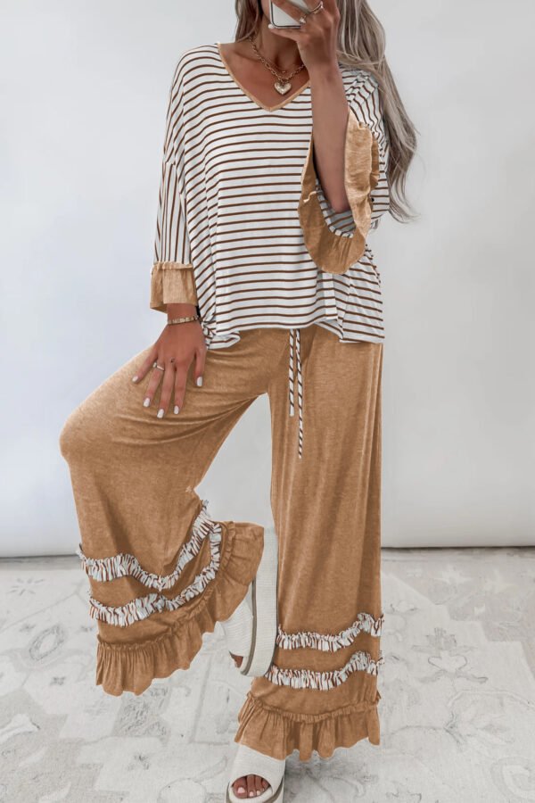 Khaki Stripe Pants 2pcs Set
