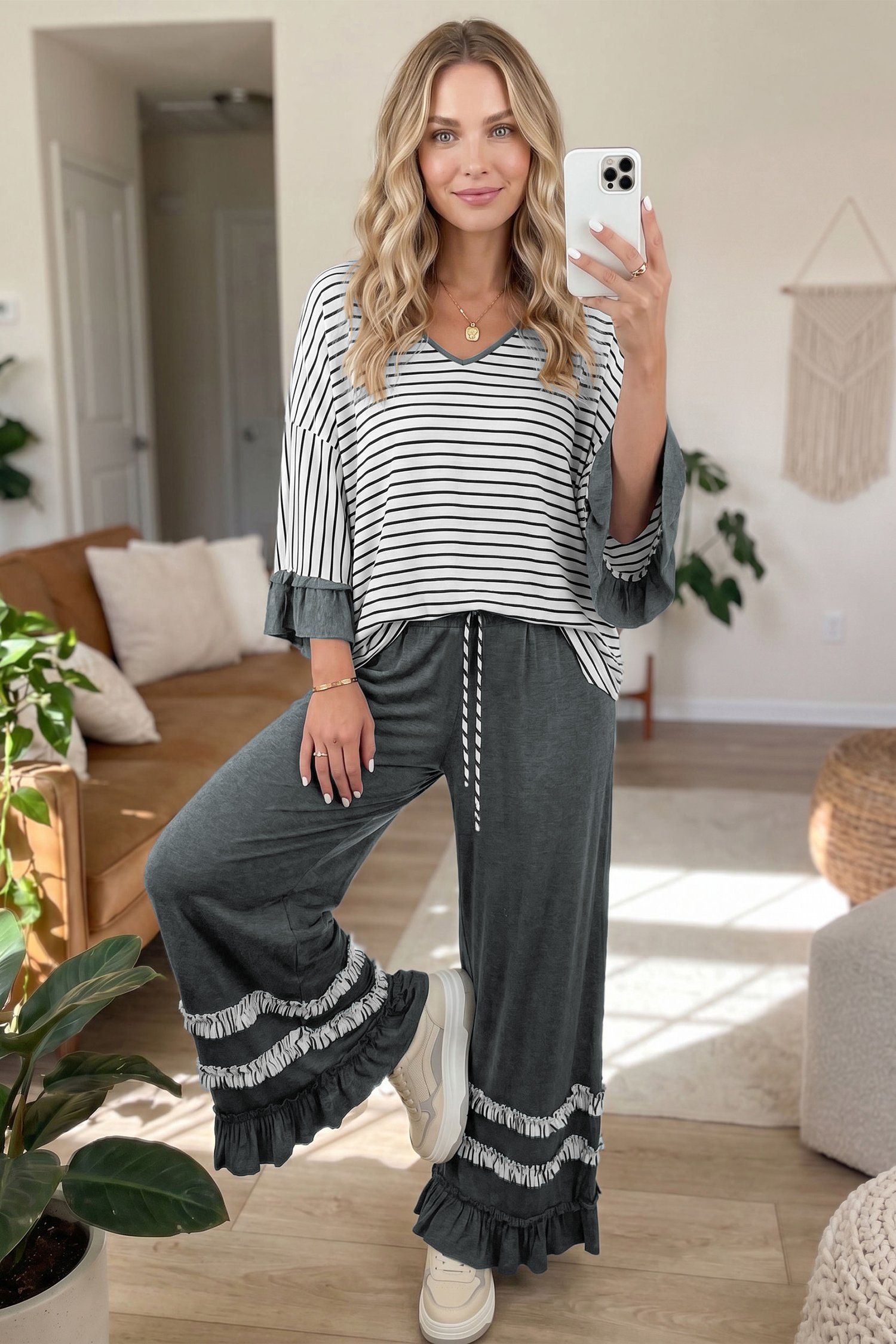 Khaki Stripe Pants 2pcs Set - Image 15