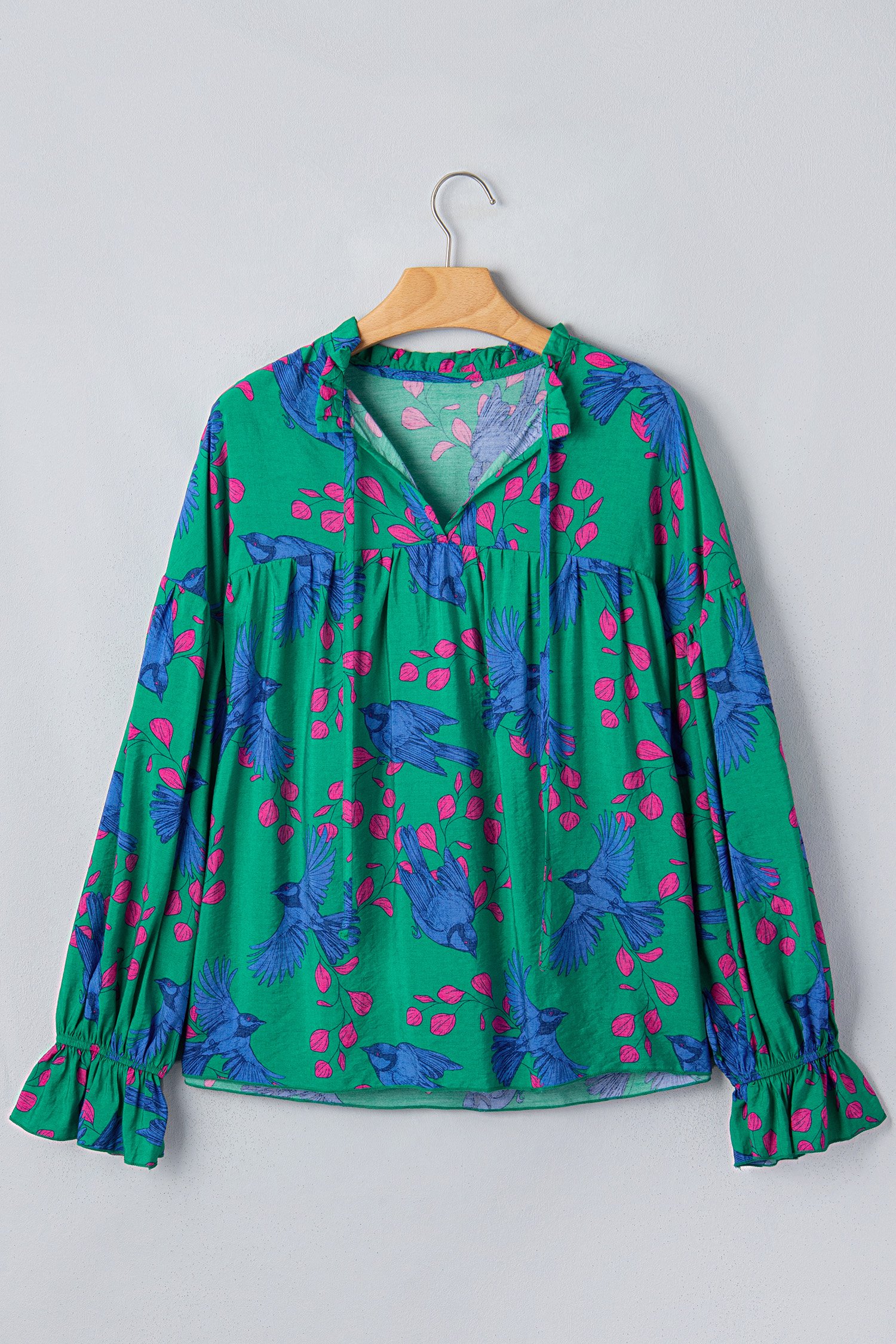 Green Abstract Puff Sleeve Blouse - Image 4
