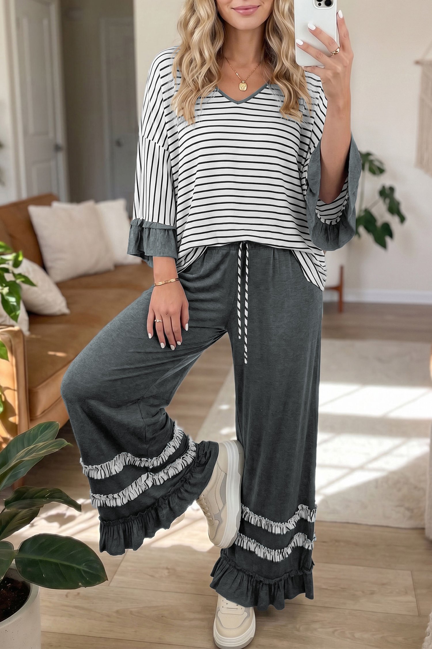 Khaki Stripe Pants 2pcs Set - Image 13