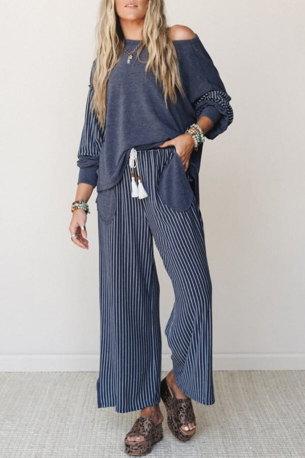 Real Teal Raw Seam Pants 2pcs Set