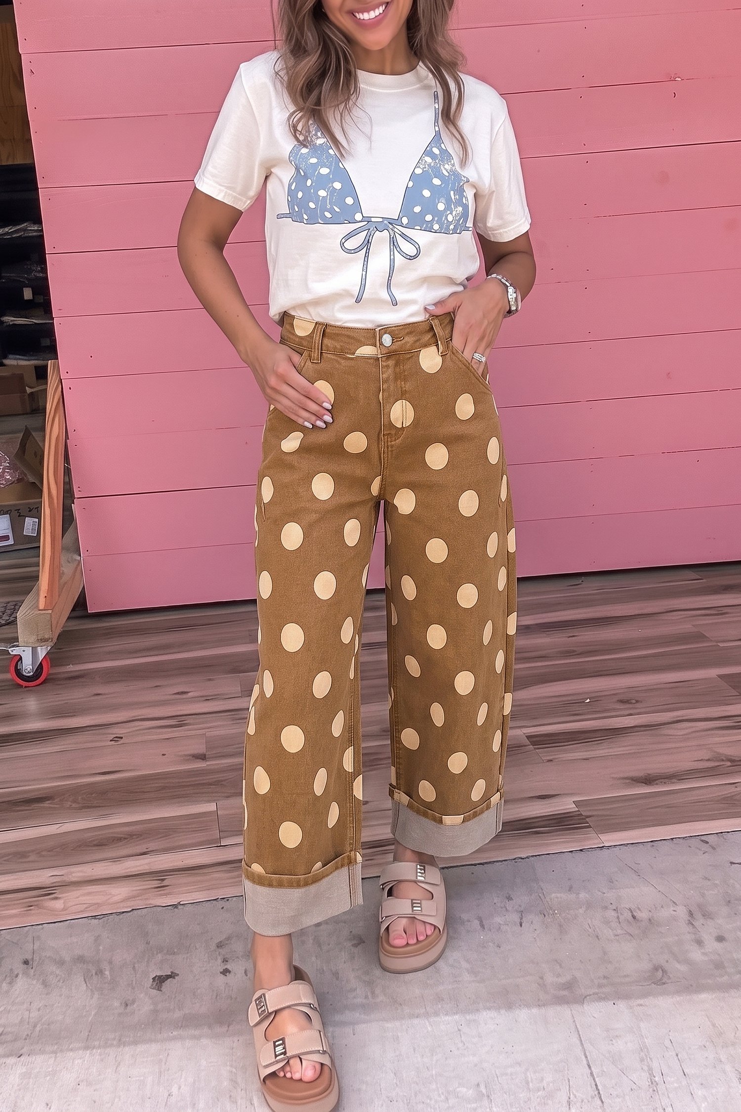 Polka Dot Ankle-Length Jeans - Image 16