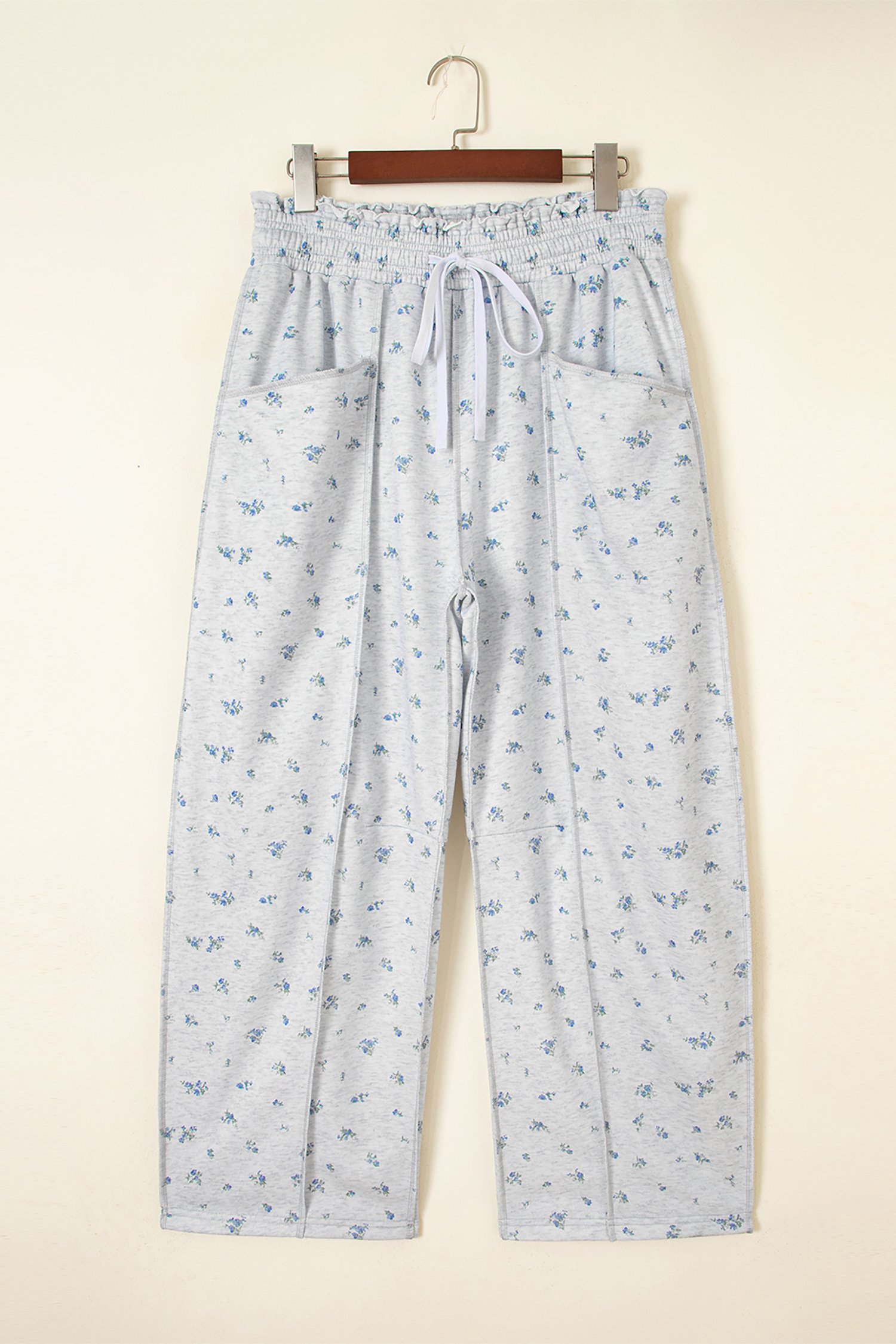 Gray Floral Print Elastic Waist Pants - Image 4