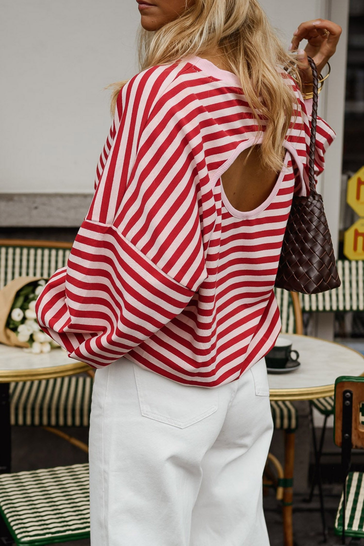 Red Stripe Cutout Open Back Top - Image 4