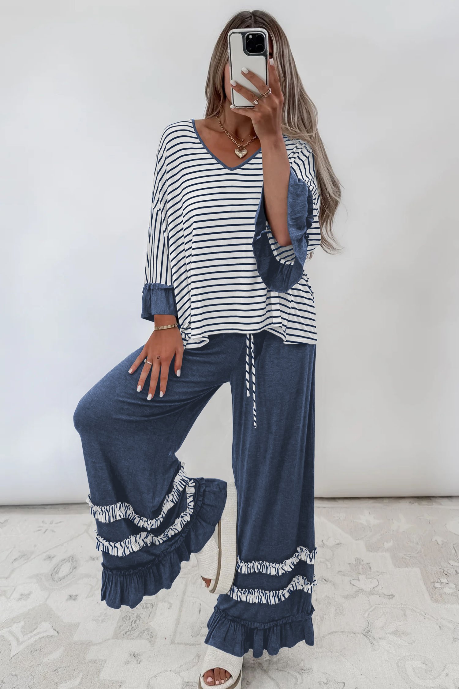 Khaki Stripe Pants 2pcs Set - Image 26