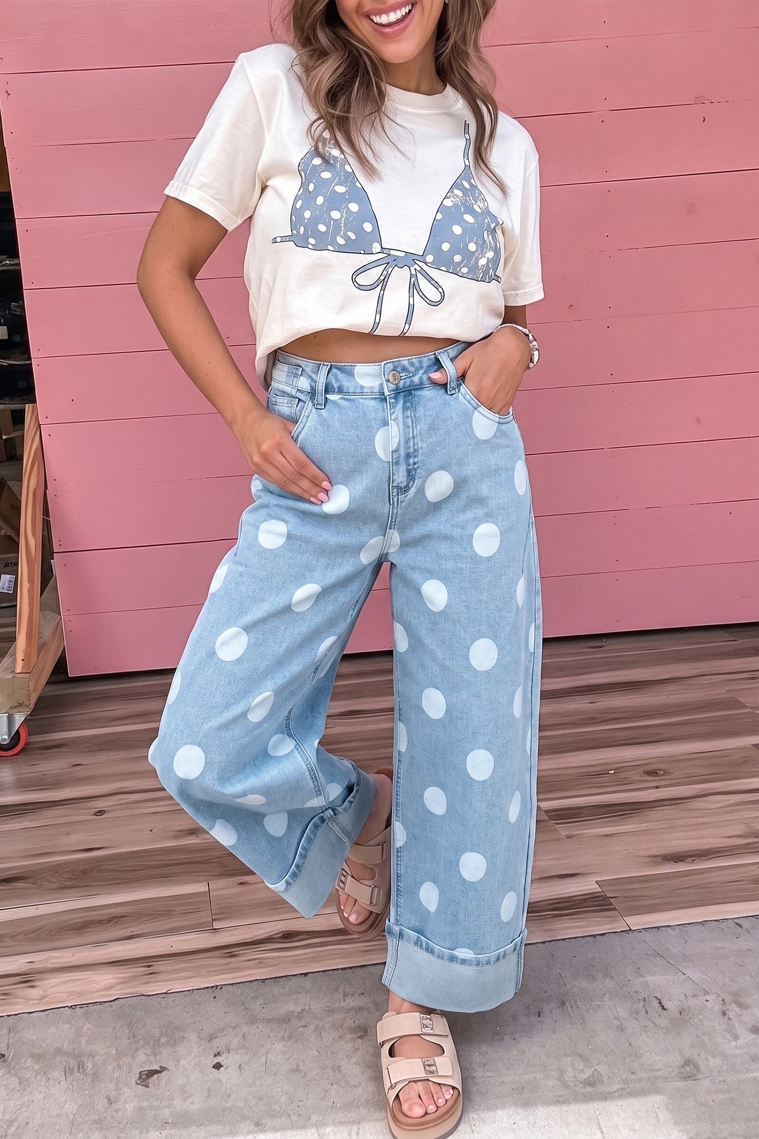 Polka Dot Ankle-Length Jeans - Image 5