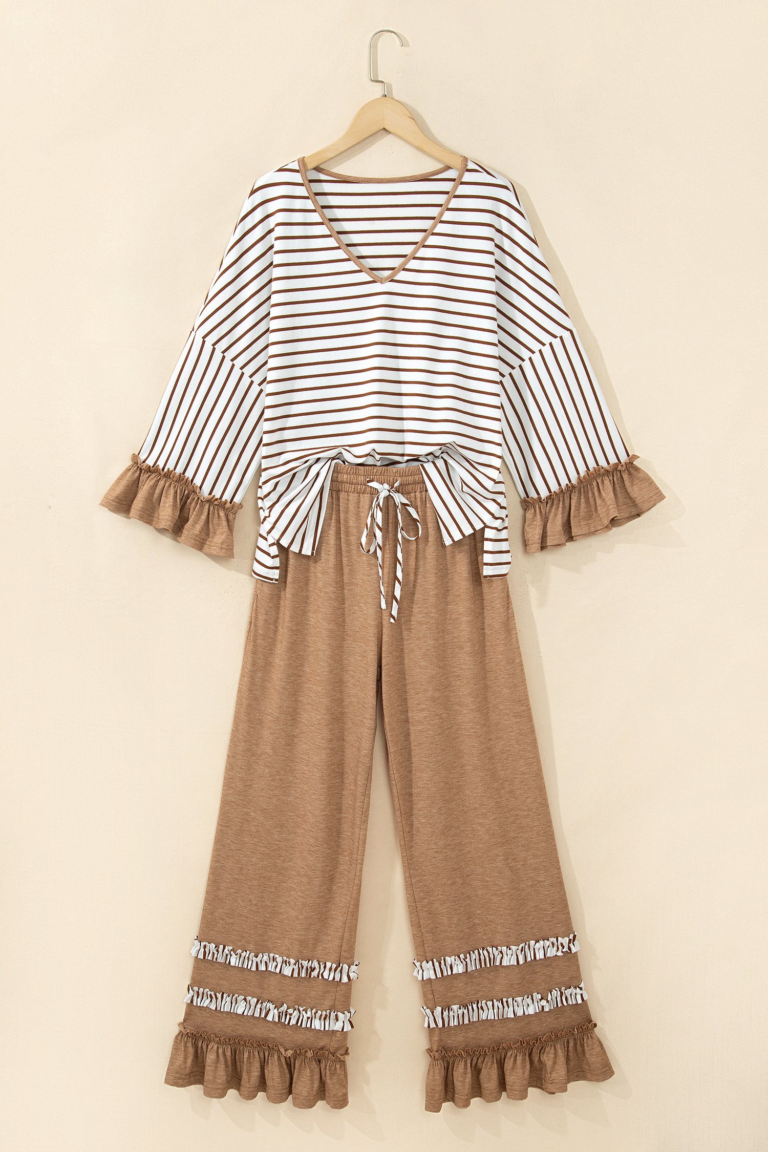 Khaki Stripe Pants 2pcs Set - Image 3