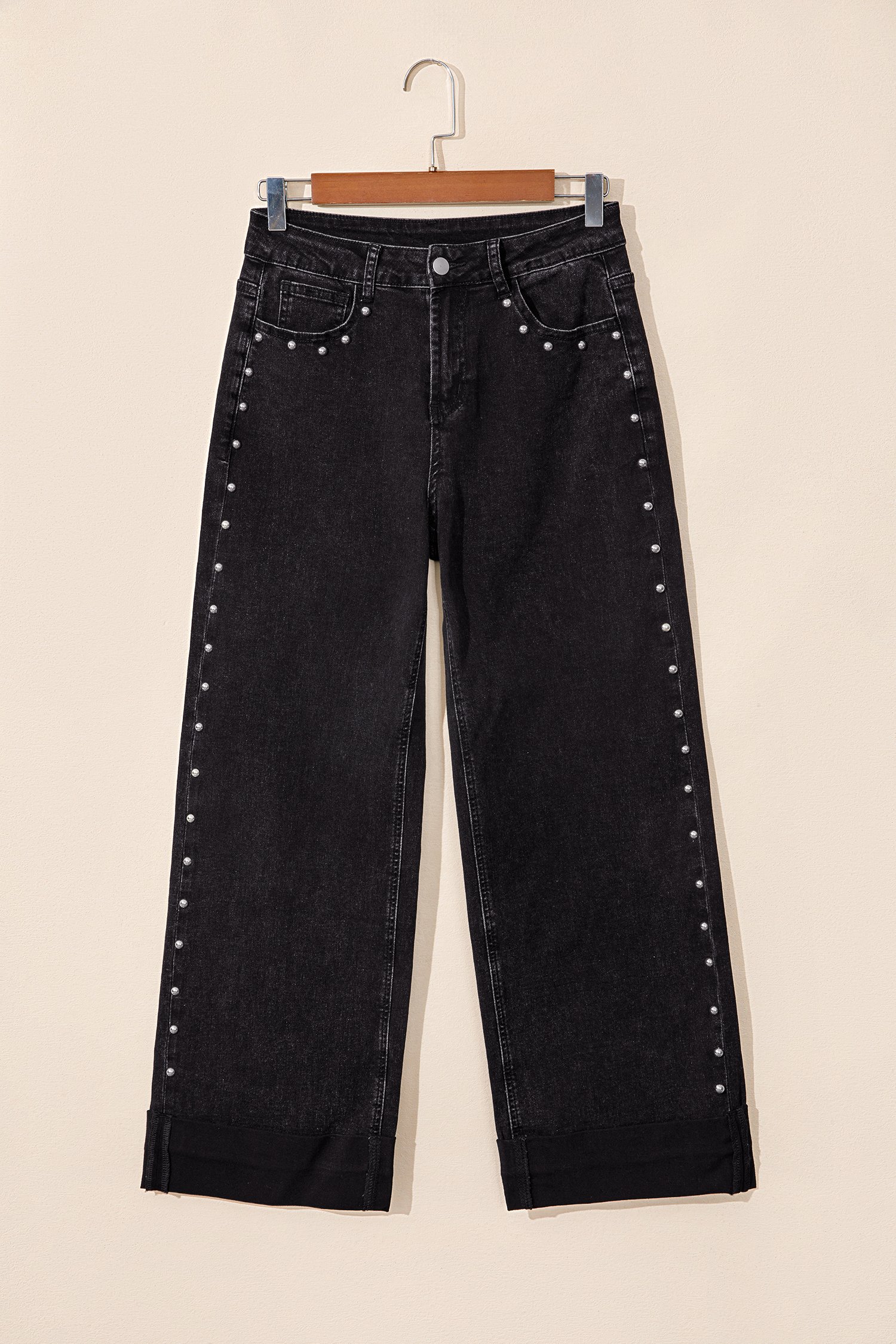 Black Studded Straight Leg Jeans - Image 5