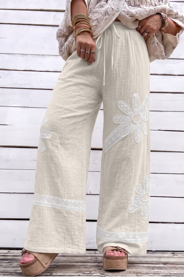 White Floral Lace Wide Leg Pants