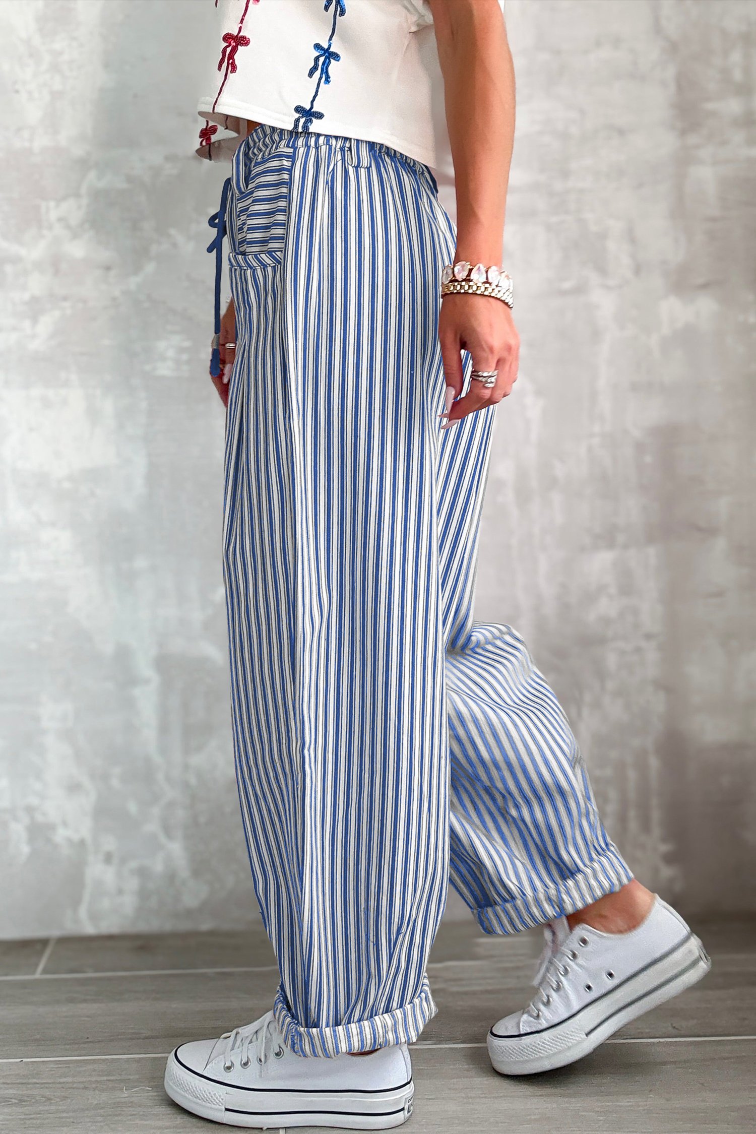 Blue Stripe Drawstring Pants - Image 2