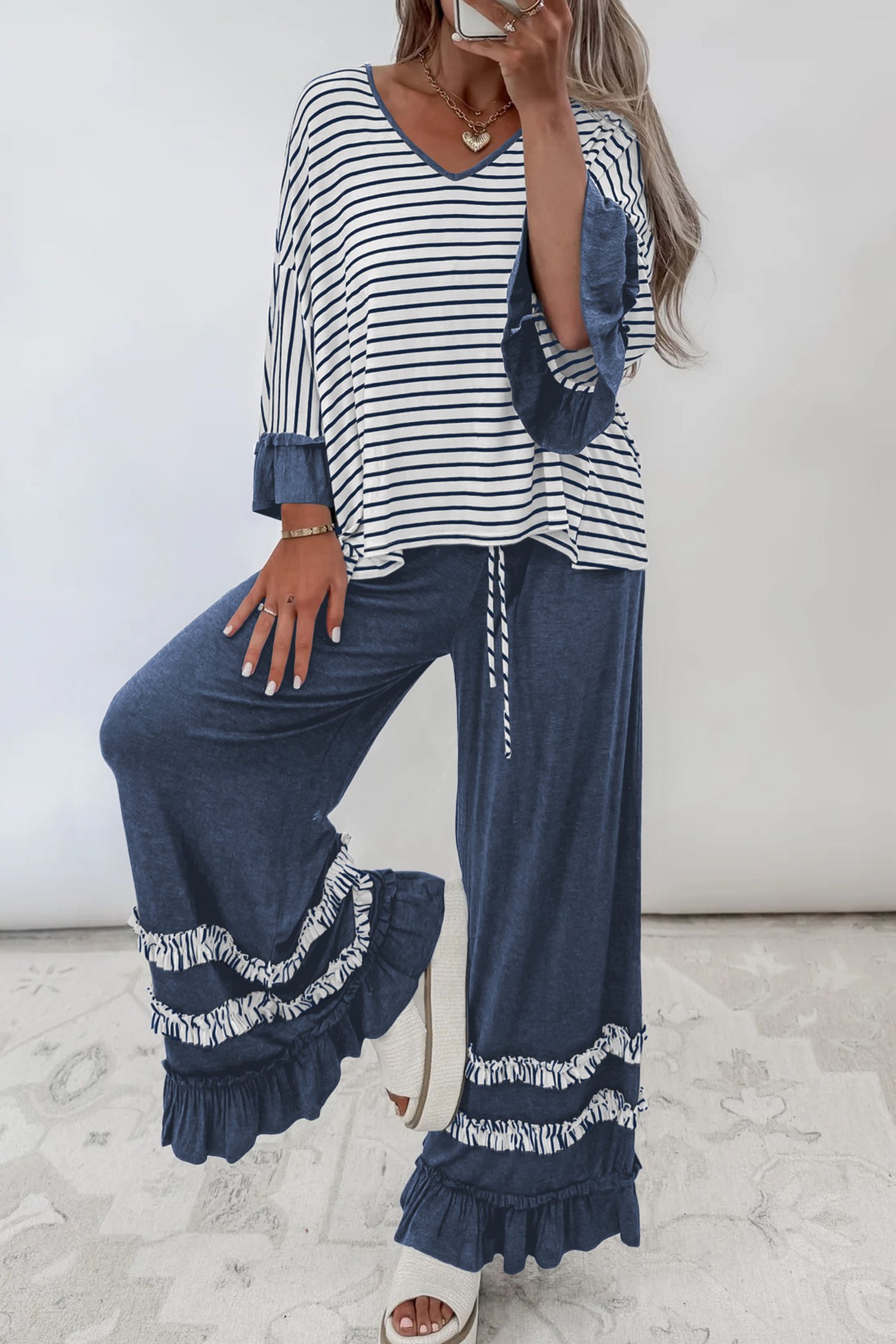 Khaki Stripe Pants 2pcs Set - Image 25
