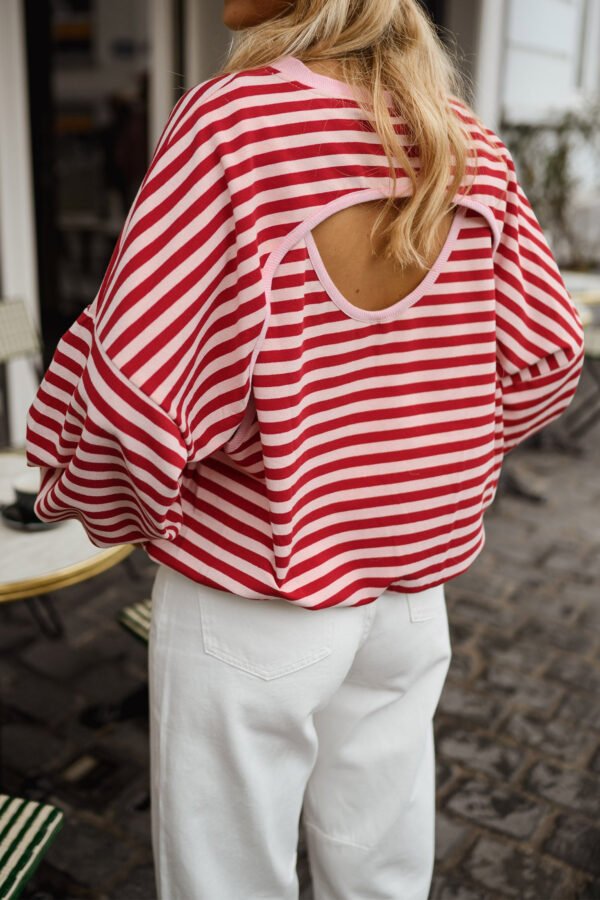 Red Stripe Cutout Open Back Top