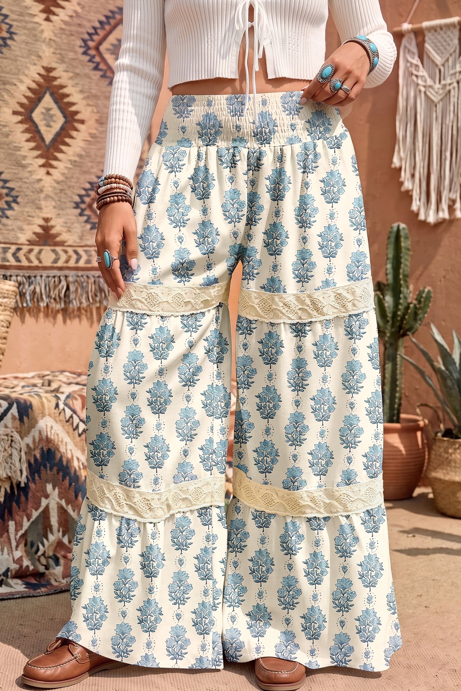 Floral Print Wide Leg Pants - Image 3