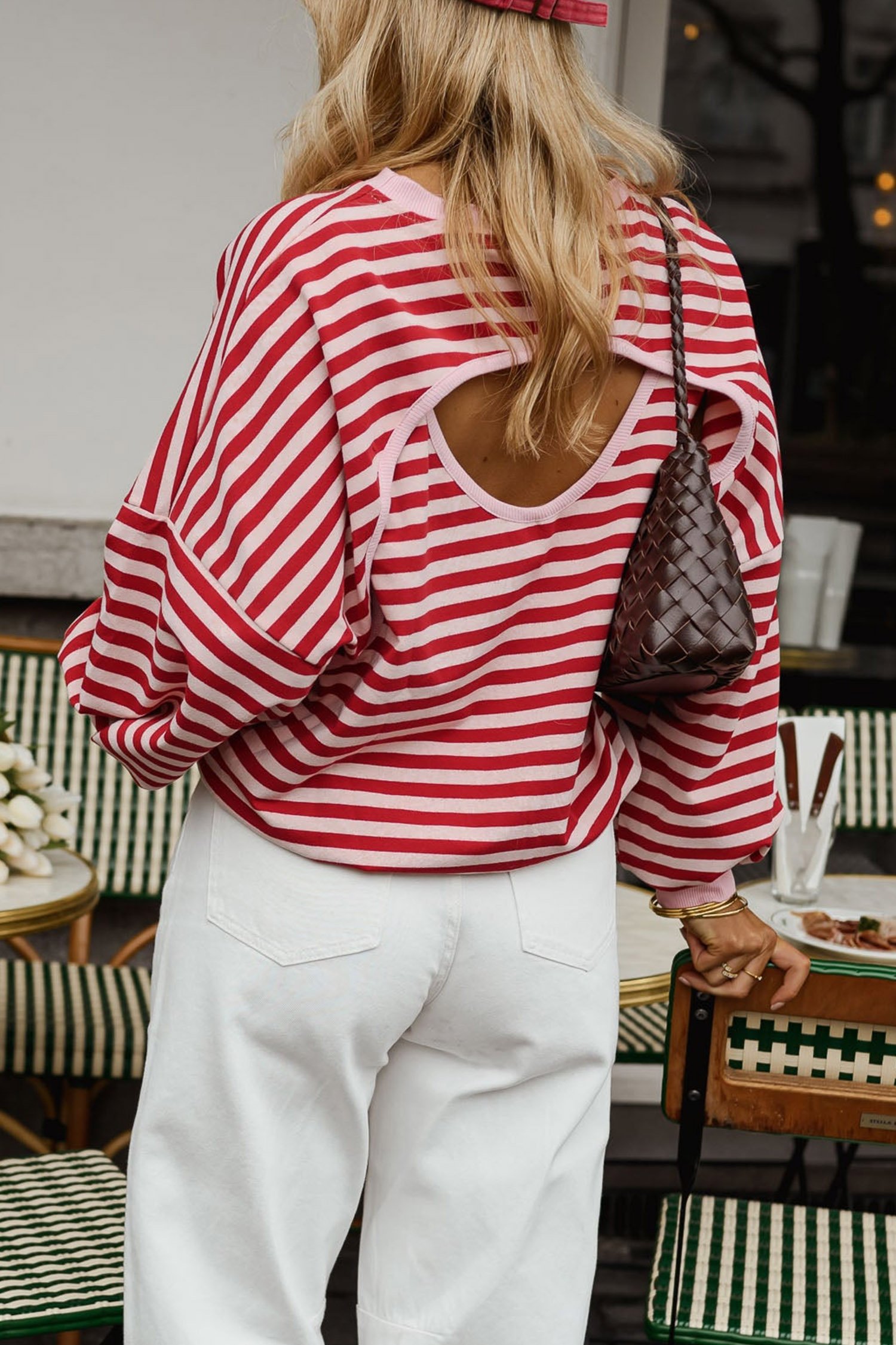 Red Stripe Cutout Open Back Top - Image 5