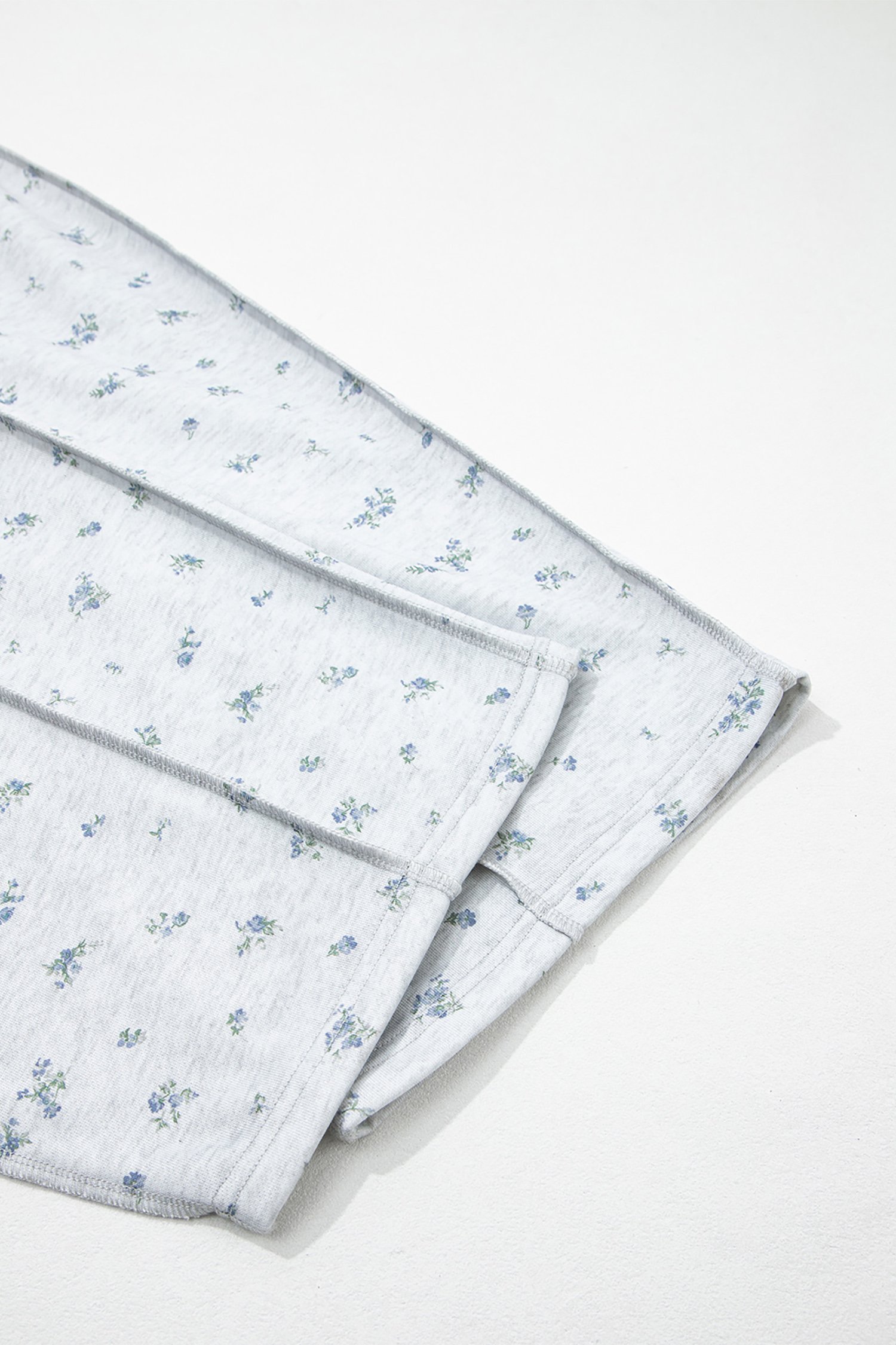 Gray Floral Print Elastic Waist Pants - Image 9