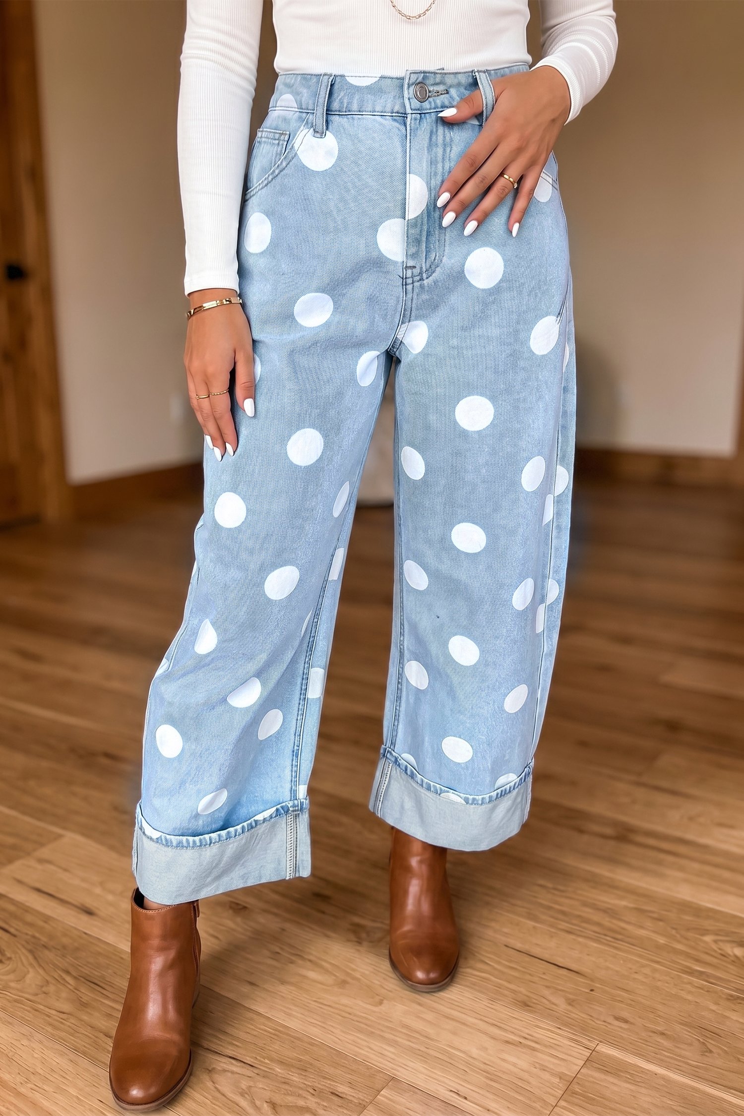 Polka Dot Ankle-Length Jeans