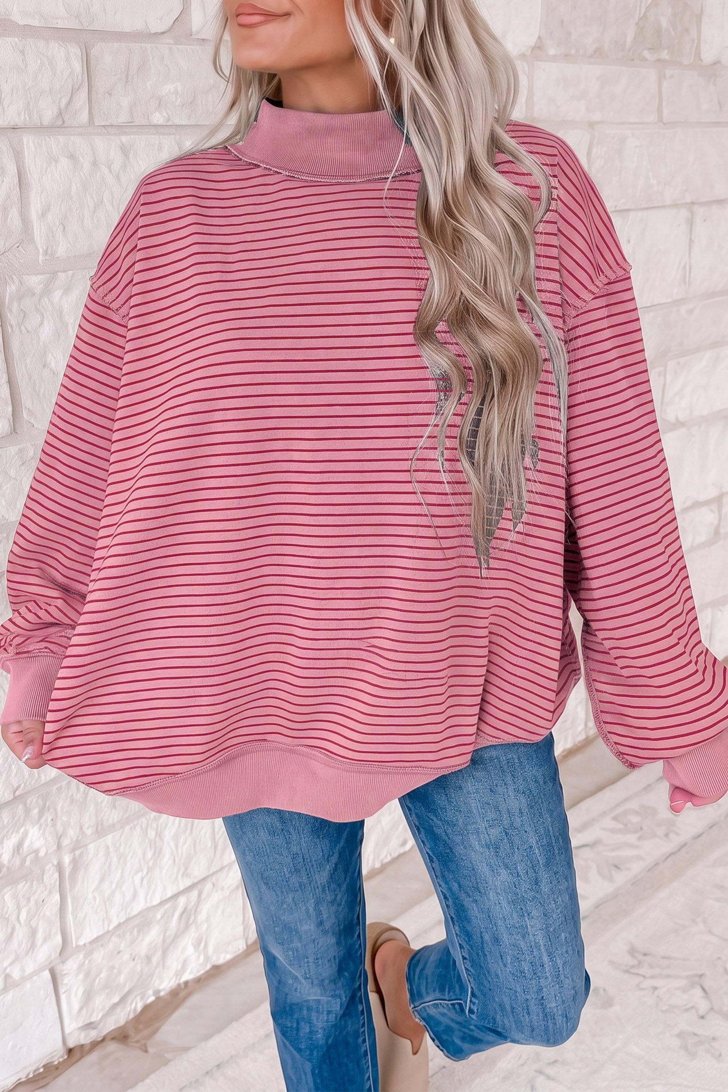 Stripe Ribbed Oversized Shirt - Image 3
