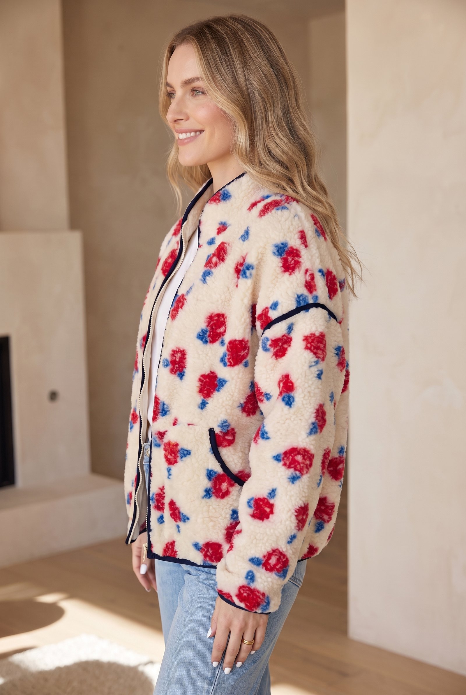Floral Print Fleece Coat - Image 2