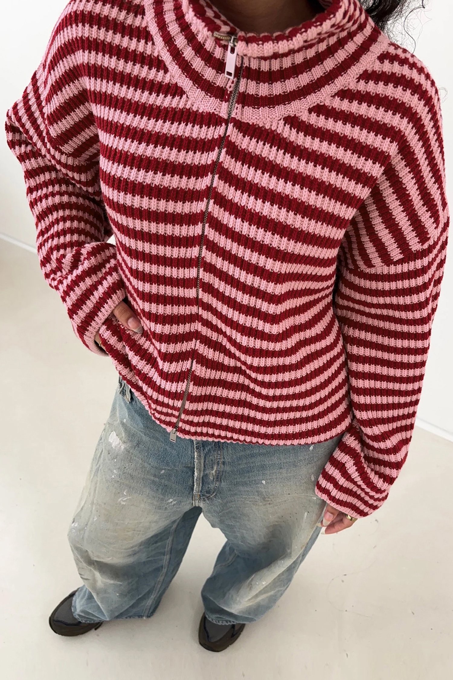 Red Stripe Open Front Cardigan - Image 2