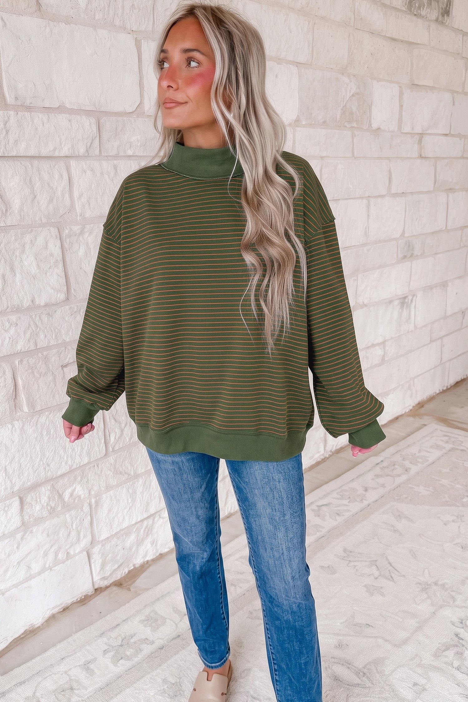 Stripe Ribbed Oversized Shirt - Image 2