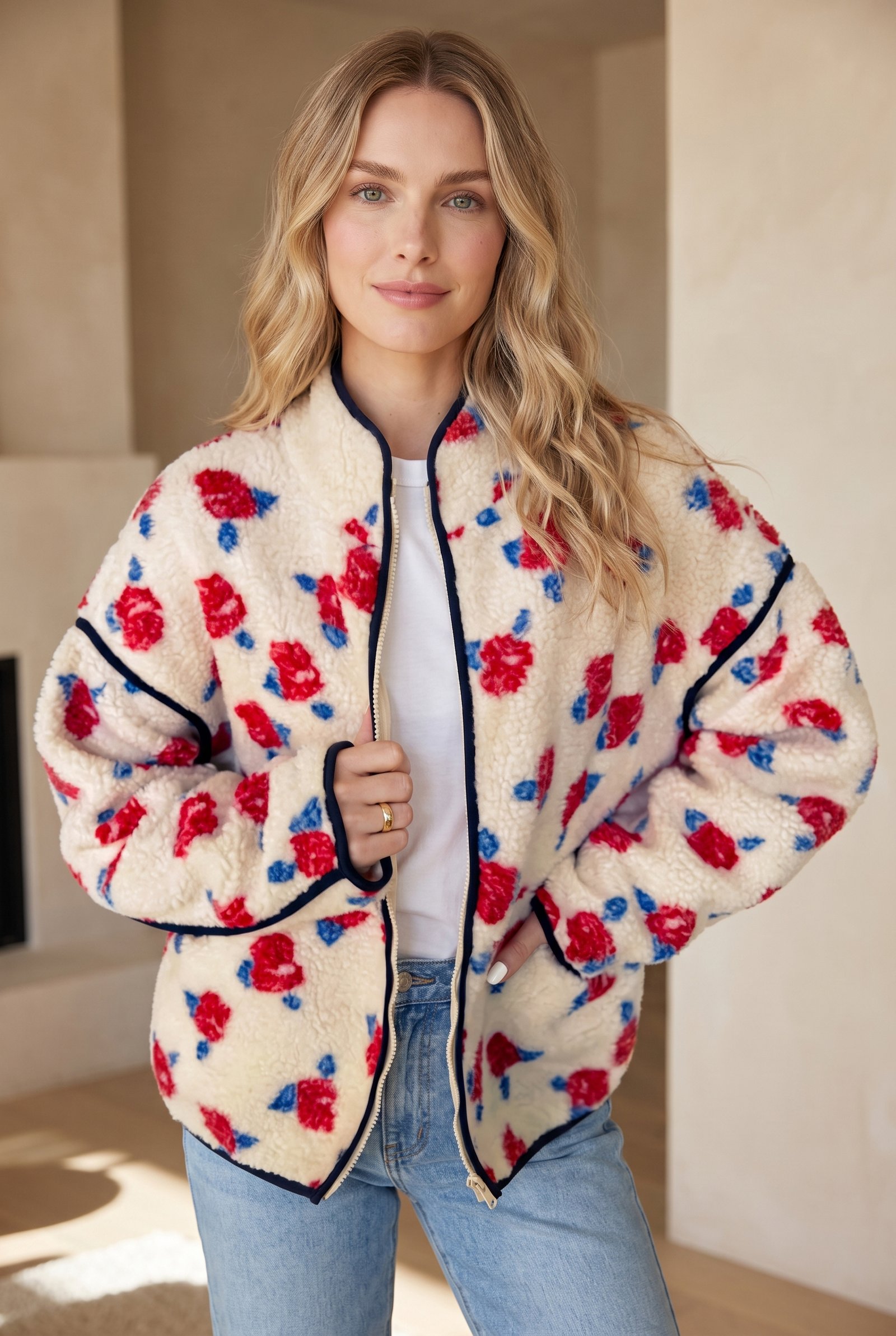 Floral Print Fleece Coat - Image 3