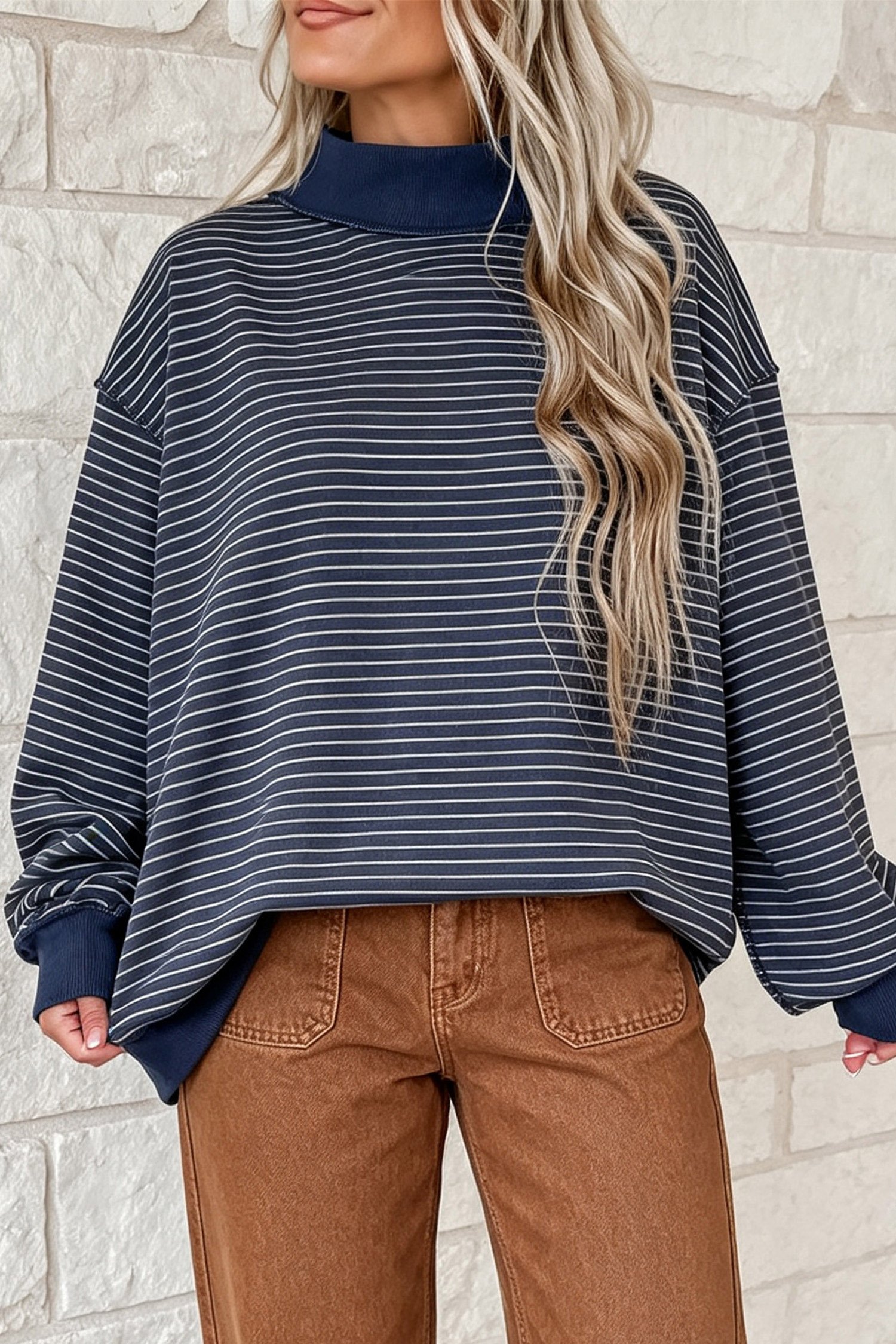 Stripe Ribbed Oversized Shirt - Image 7