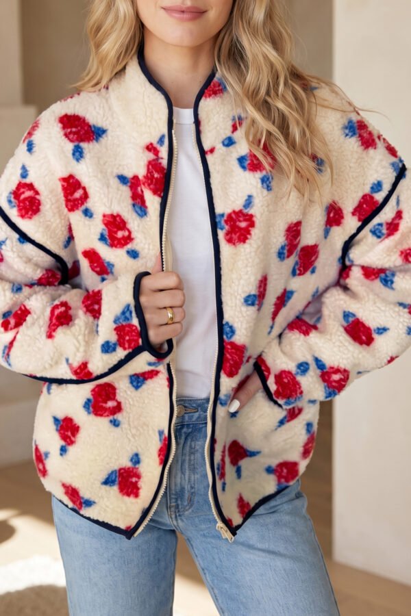 Floral Print Fleece Coat