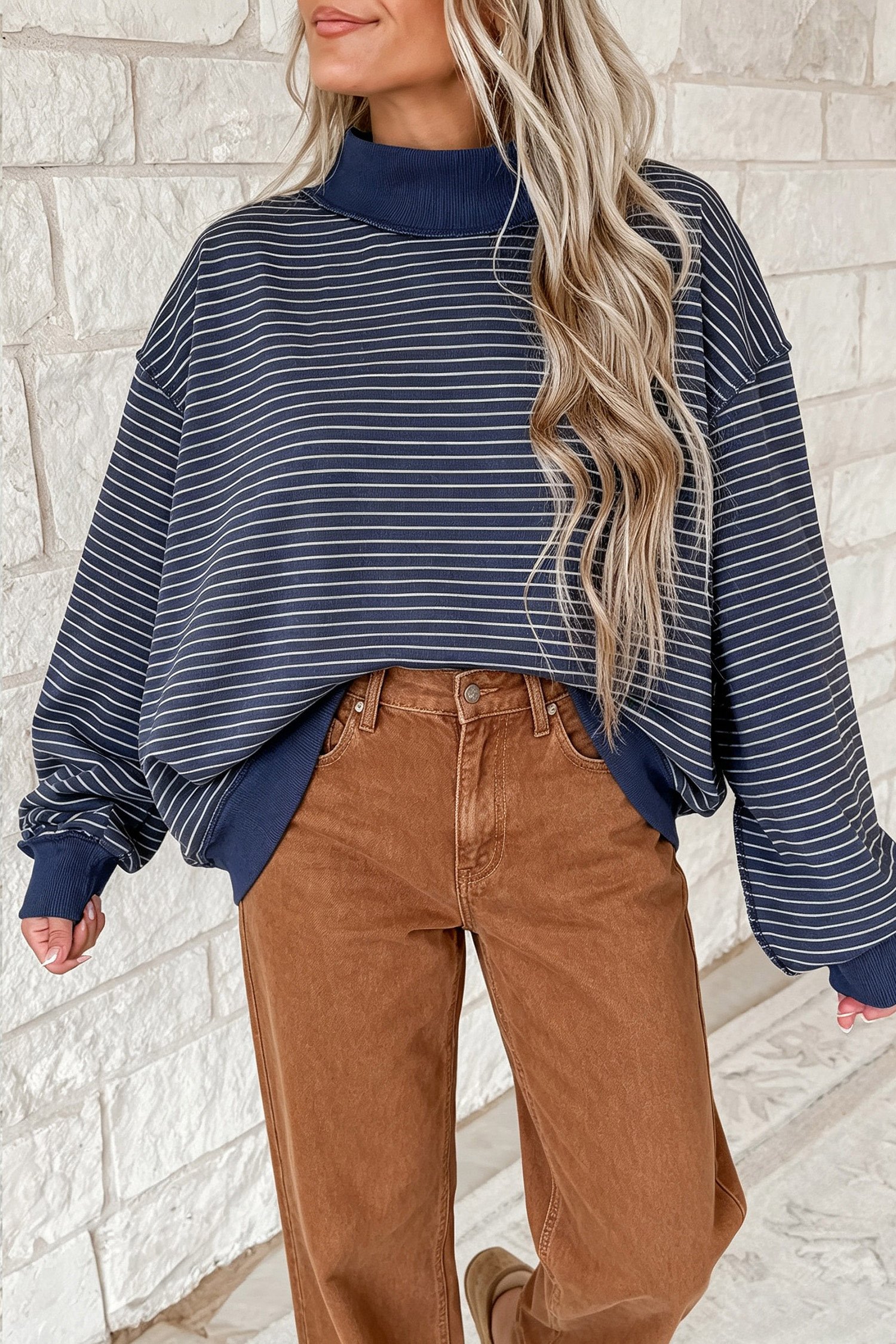 Stripe Ribbed Oversized Shirt - Image 8
