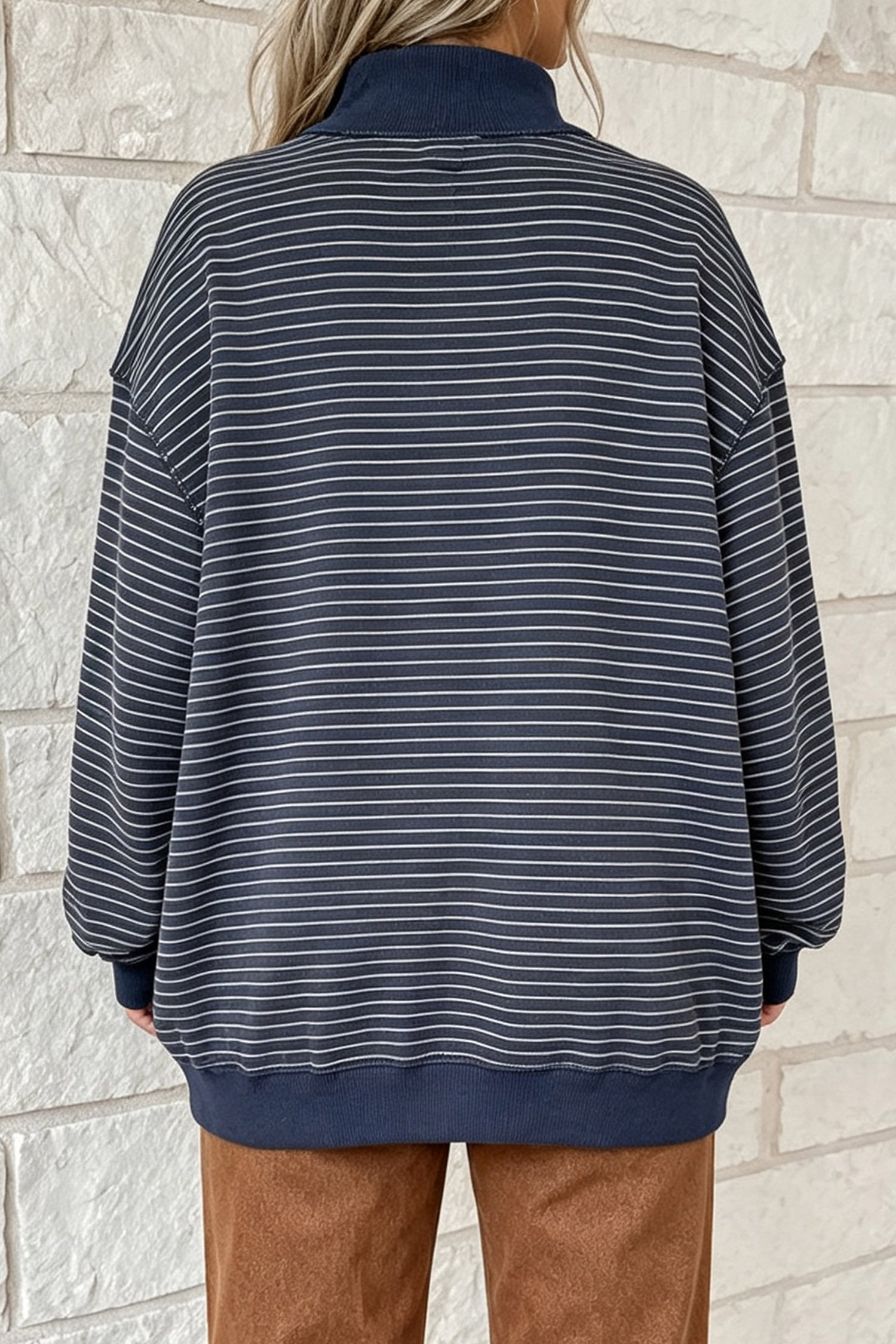 Stripe Ribbed Oversized Shirt - Image 9