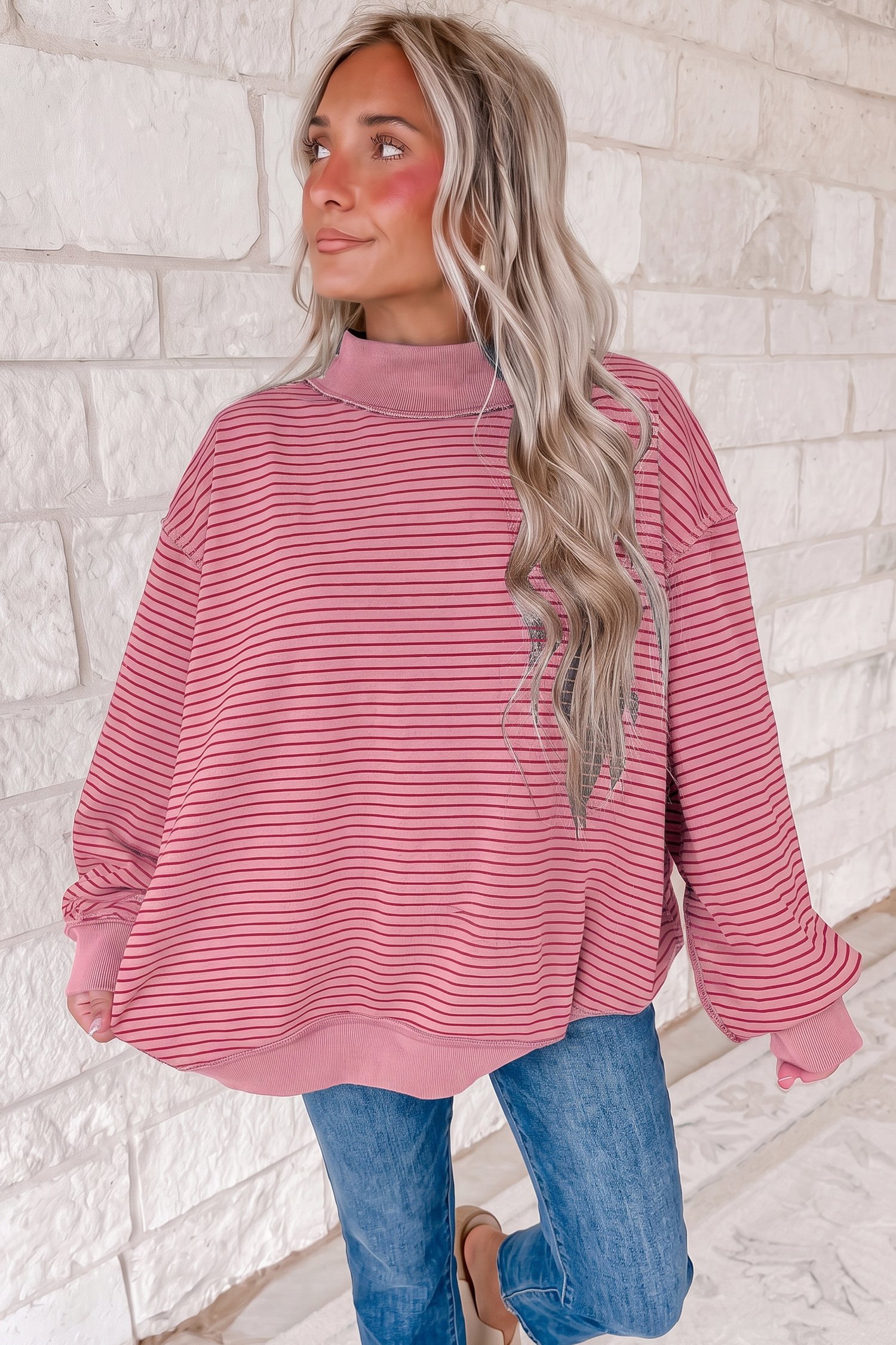 Stripe Ribbed Oversized Shirt - Image 4