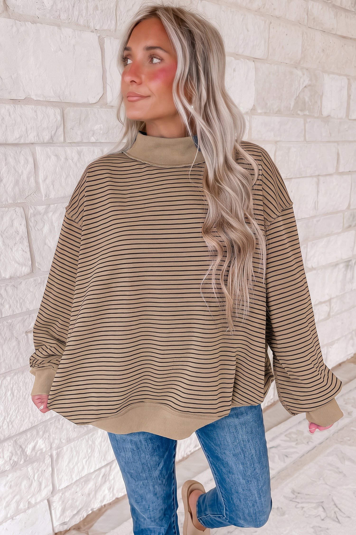 Stripe Ribbed Oversized Shirt - Image 6