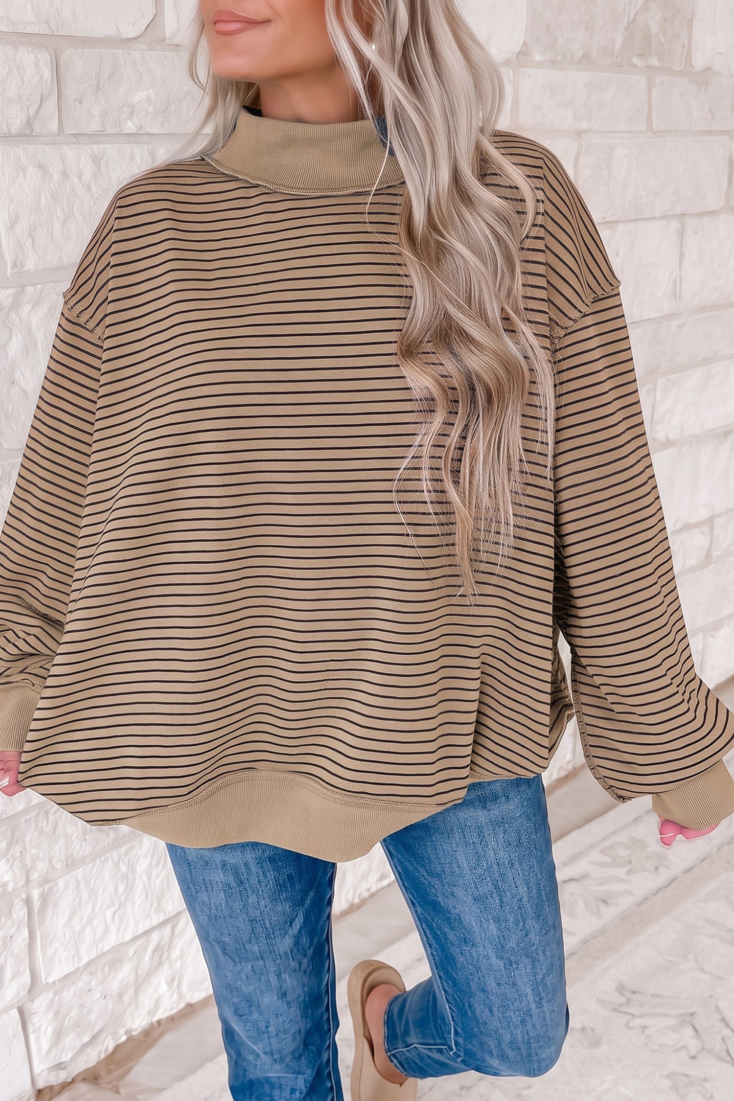 Stripe Ribbed Oversized Shirt - Image 5